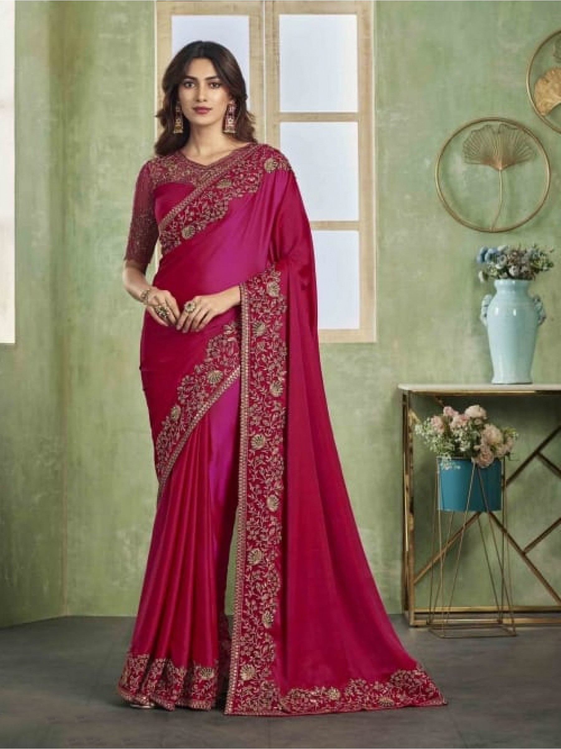 Pure  Silk Saree In Pink Color With Embroidery Work