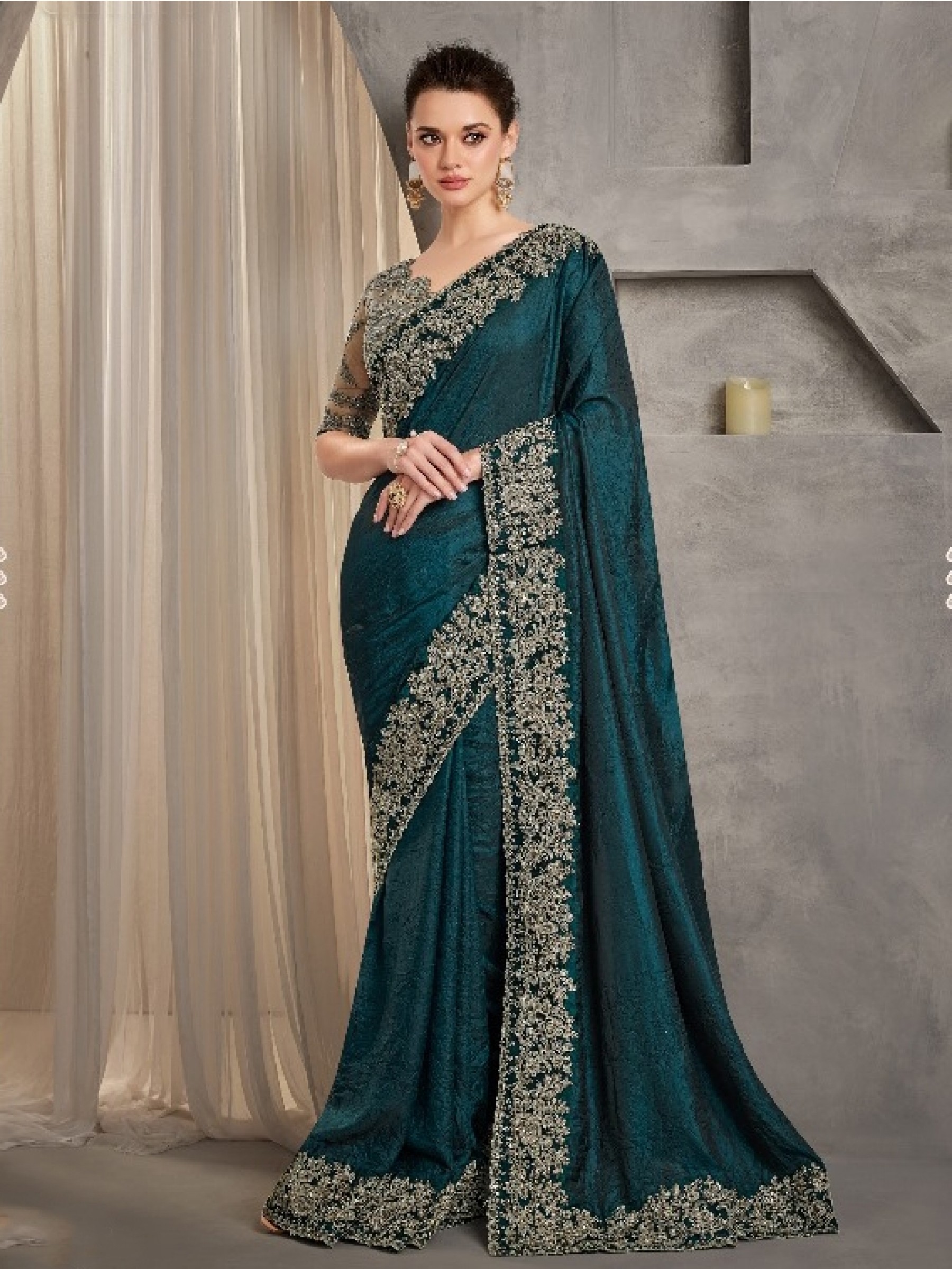 Soft Crush Silk Saree In Burgundy Color With Embroidery Work