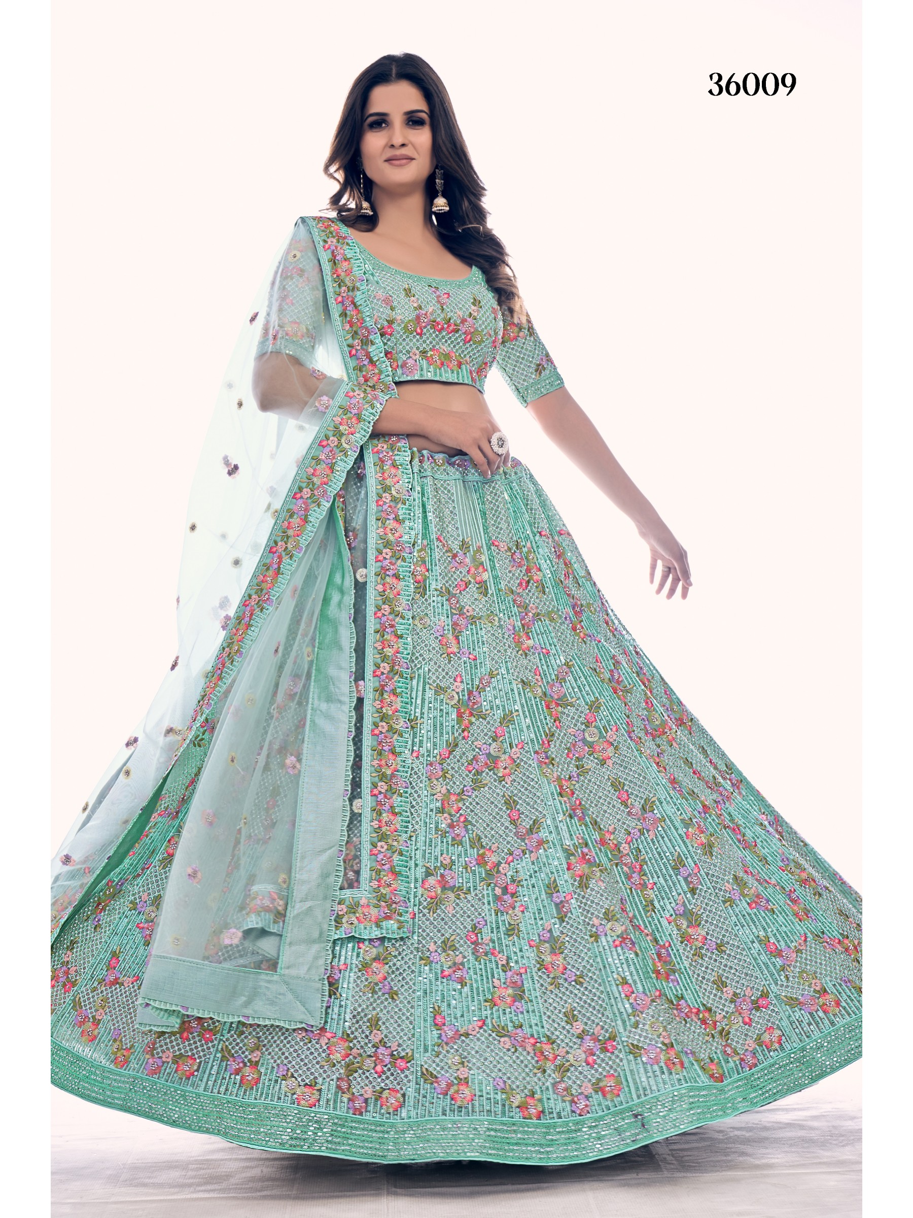 Soft Premium Net  Party Wear Lehenga In Turquoise Color  With Embroidery Work