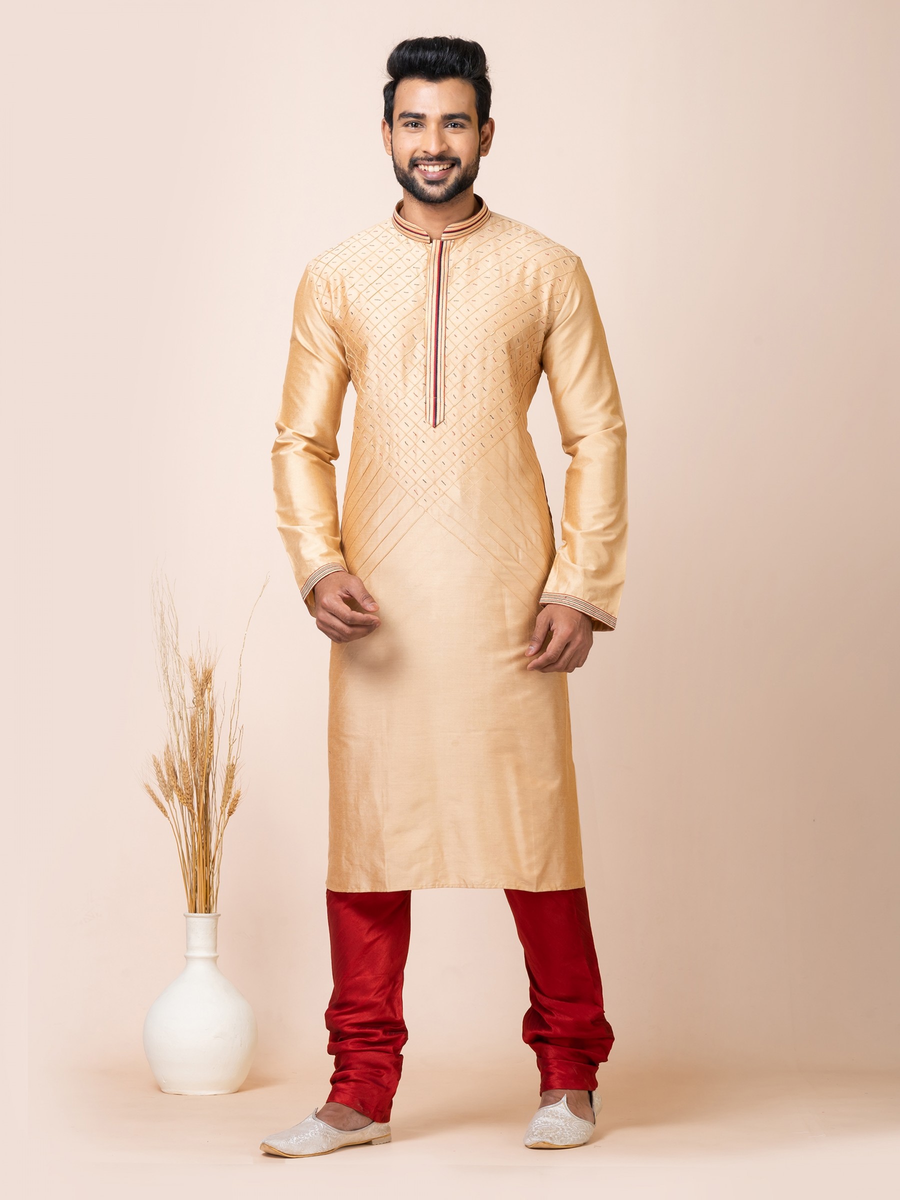 Viscose Silk Readymade Kurta in Cream Color 