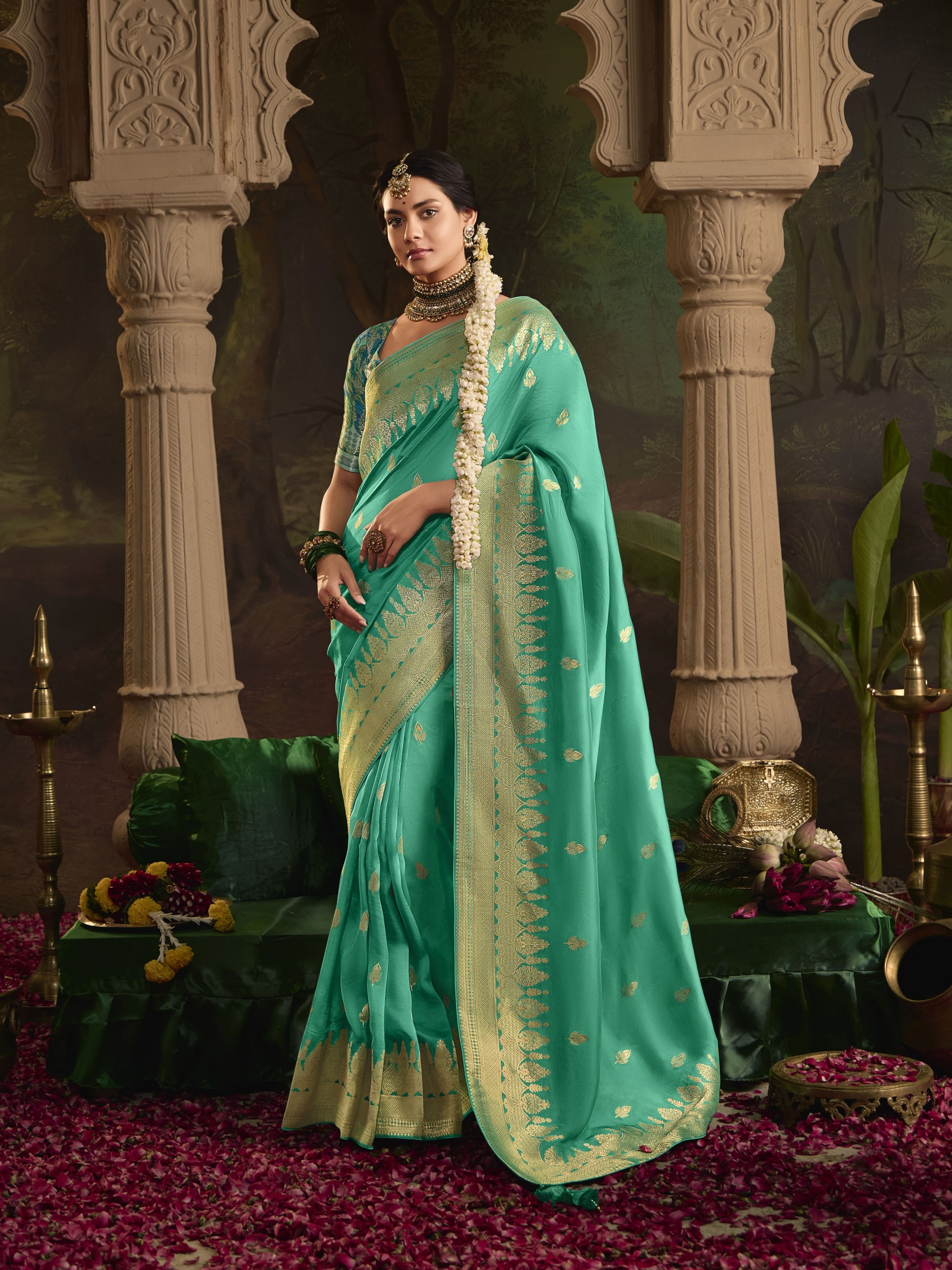 Pure Crape Dola Silk Wedding Wear Sea Green Color 