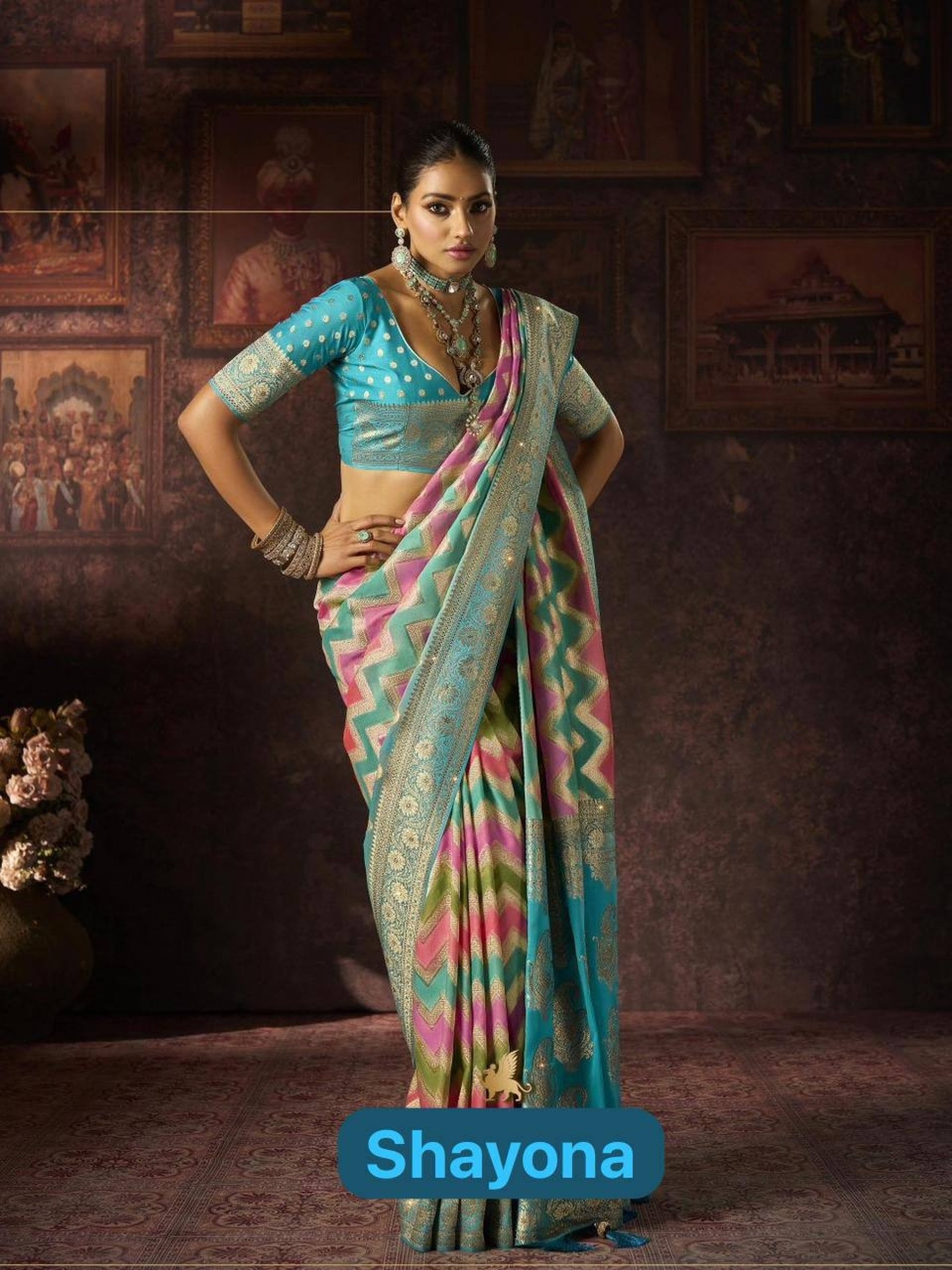 Fancy Silk Fabric Party wear Saree In MultiColor with Swaroskvi Work 