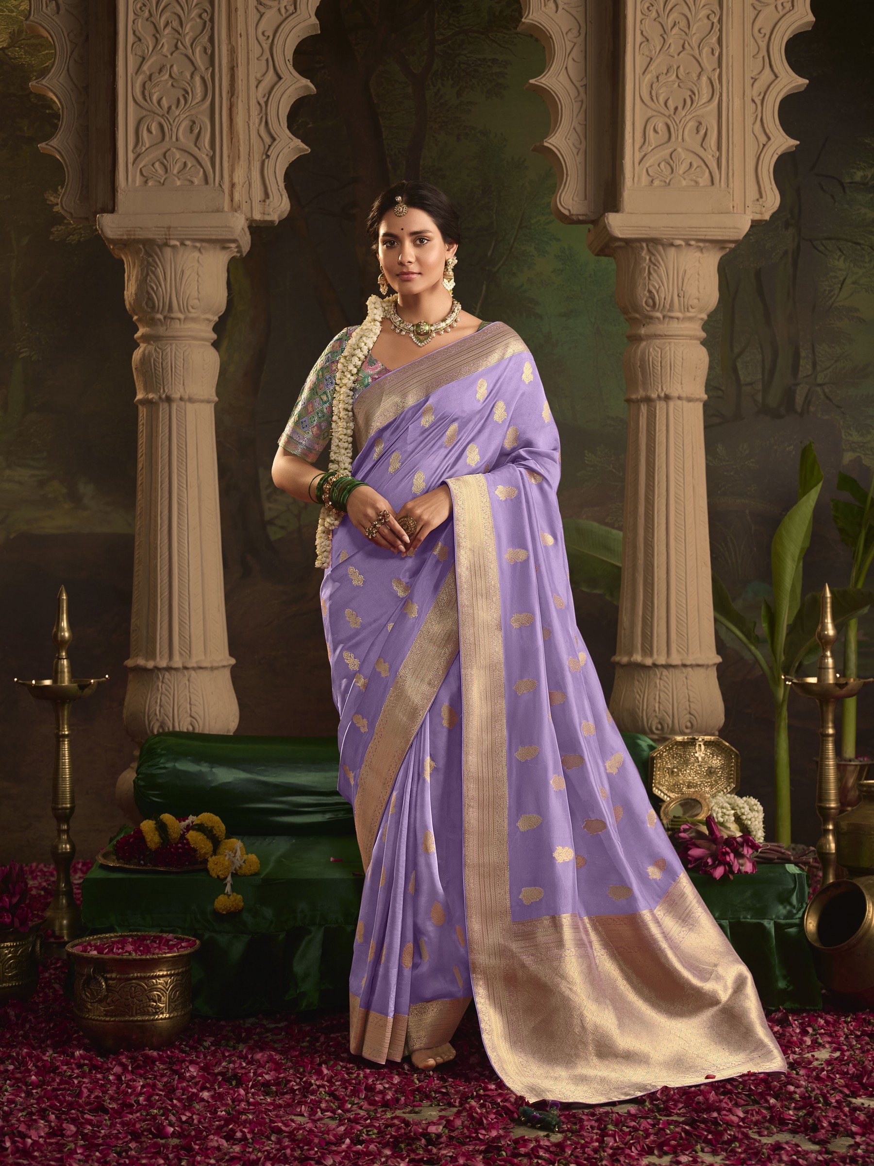 Pure Crape Dola Silk Wedding Wear Lovender Color 