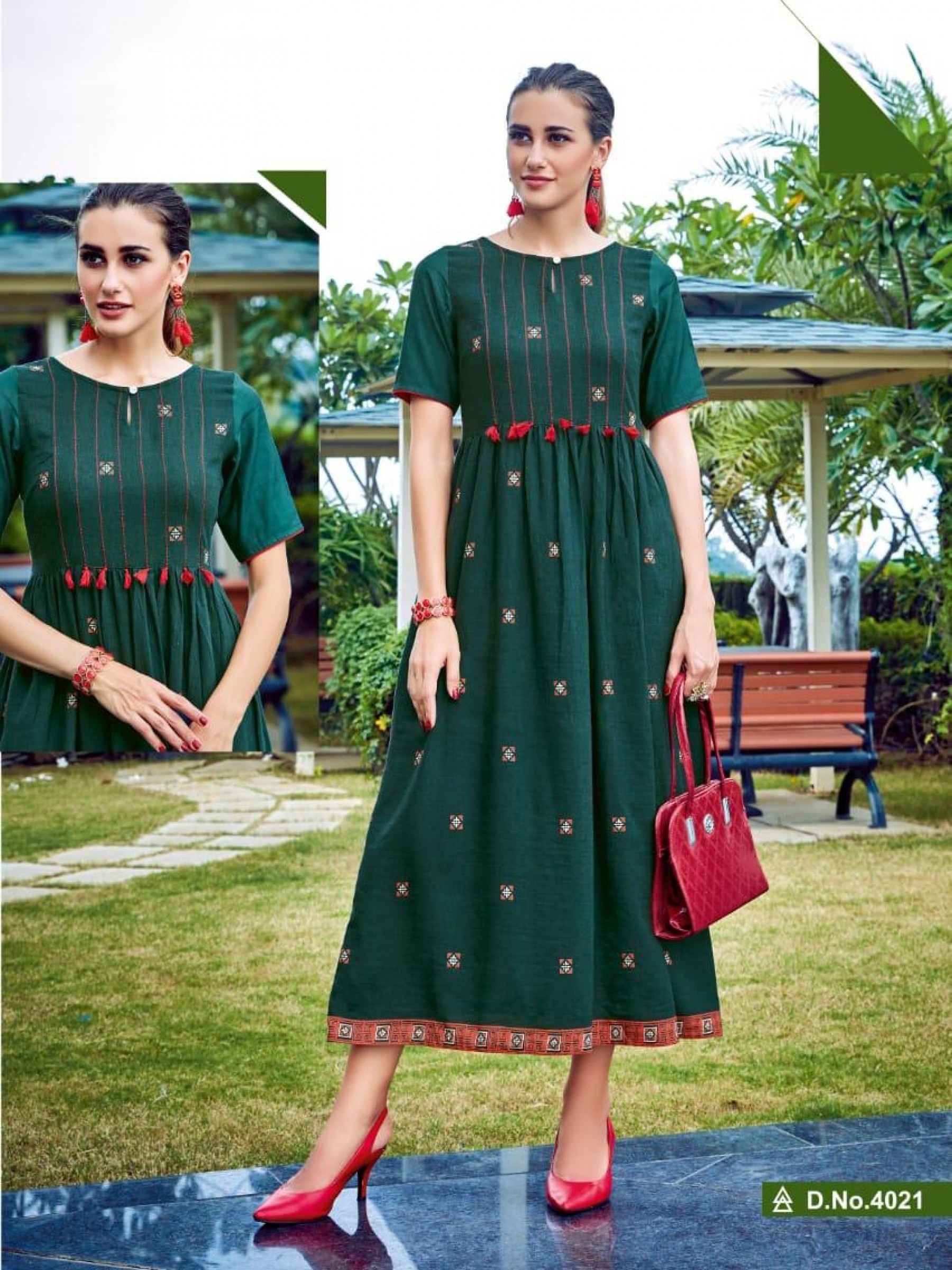 Green Color Rayon Print  Kurti