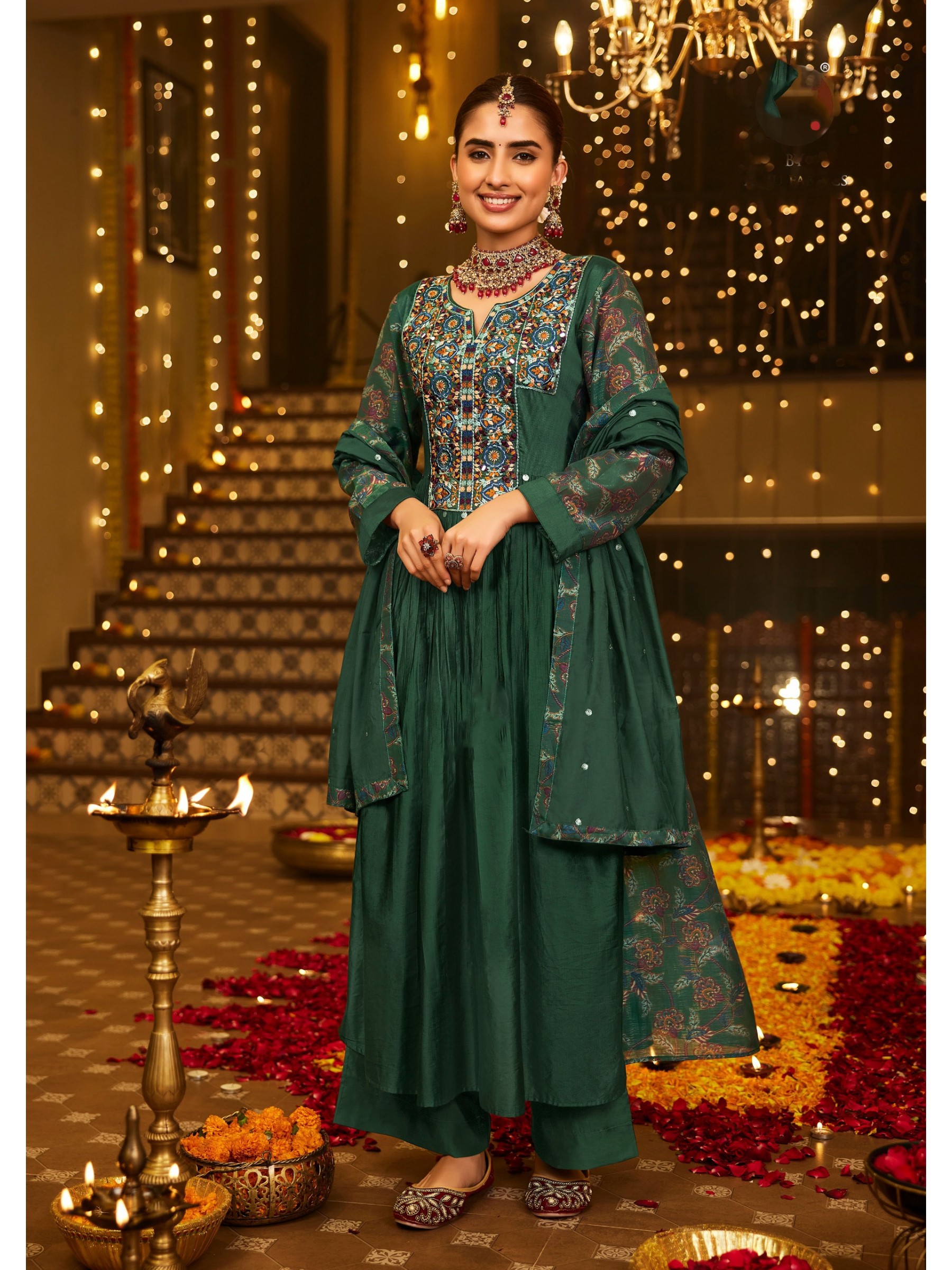 Pure Viscose Silk Party Wear Suit In Green Color With Embroidery Work 