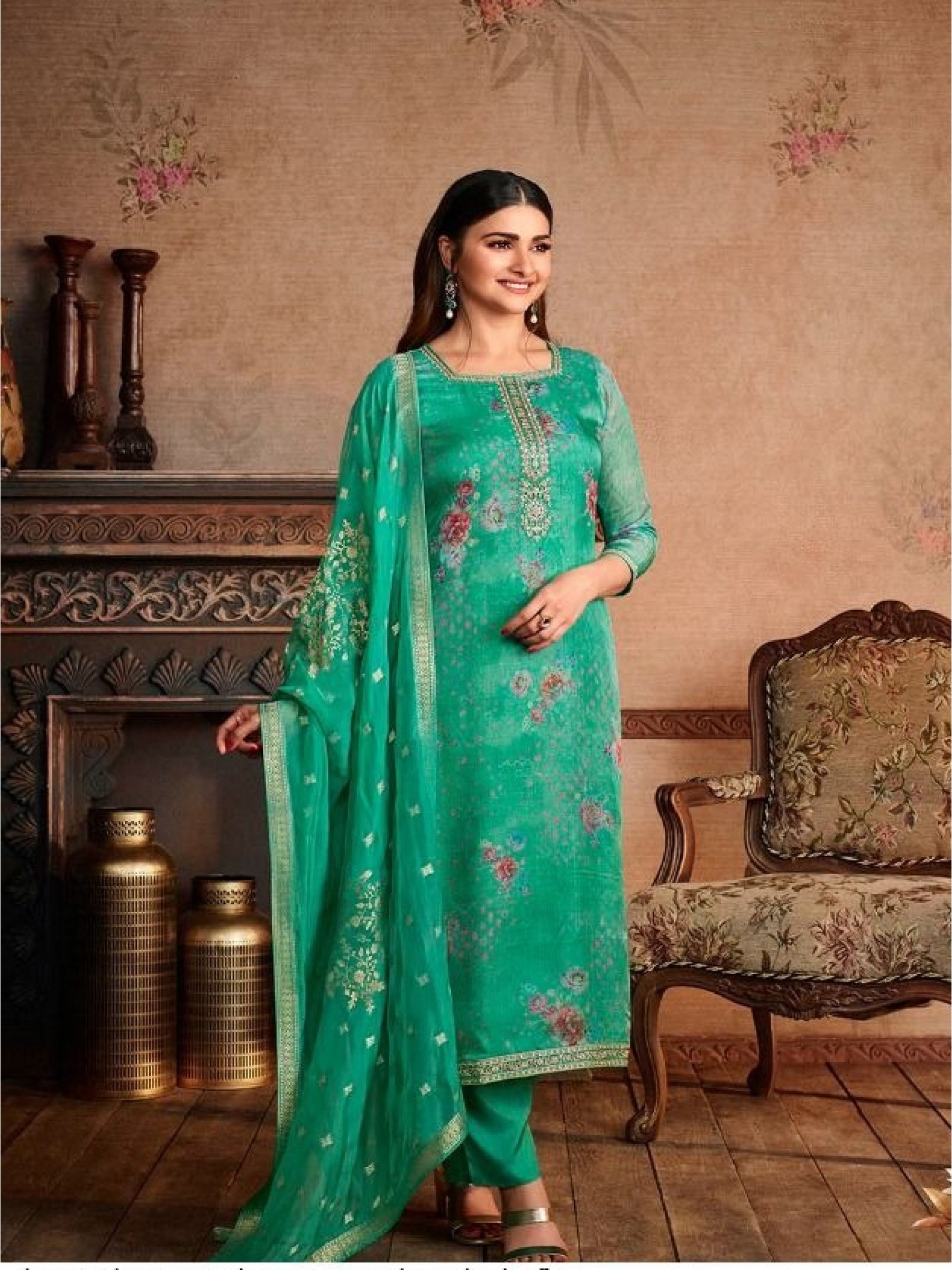 Heavy Organza Party Wear Suit In Turquoise Color With Embroidery Work 