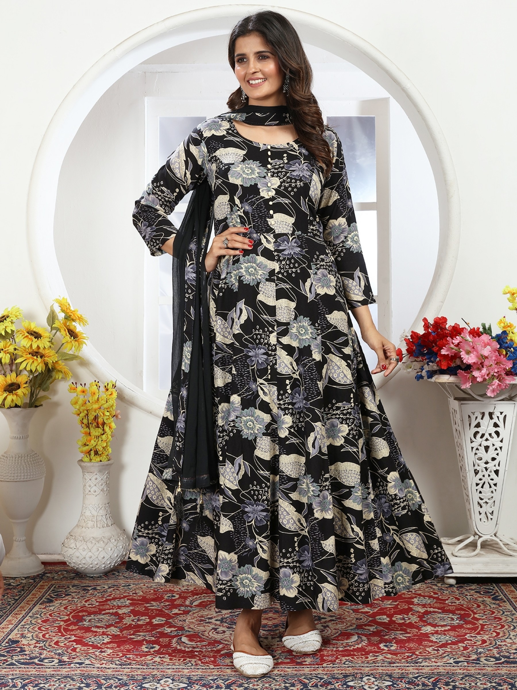 Rayon Silk Party Wear Salwar Suit in Black Color   