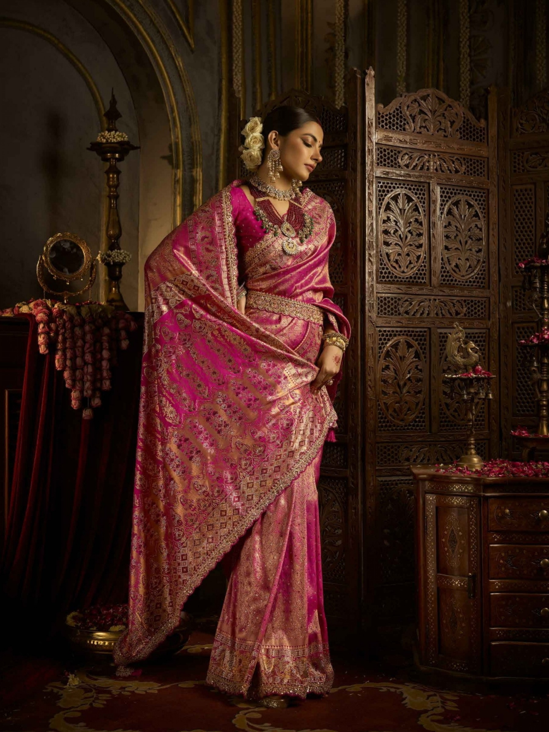 Kadwa Kasab Silk Party wear Saree In Red Color with Embroidery Work 