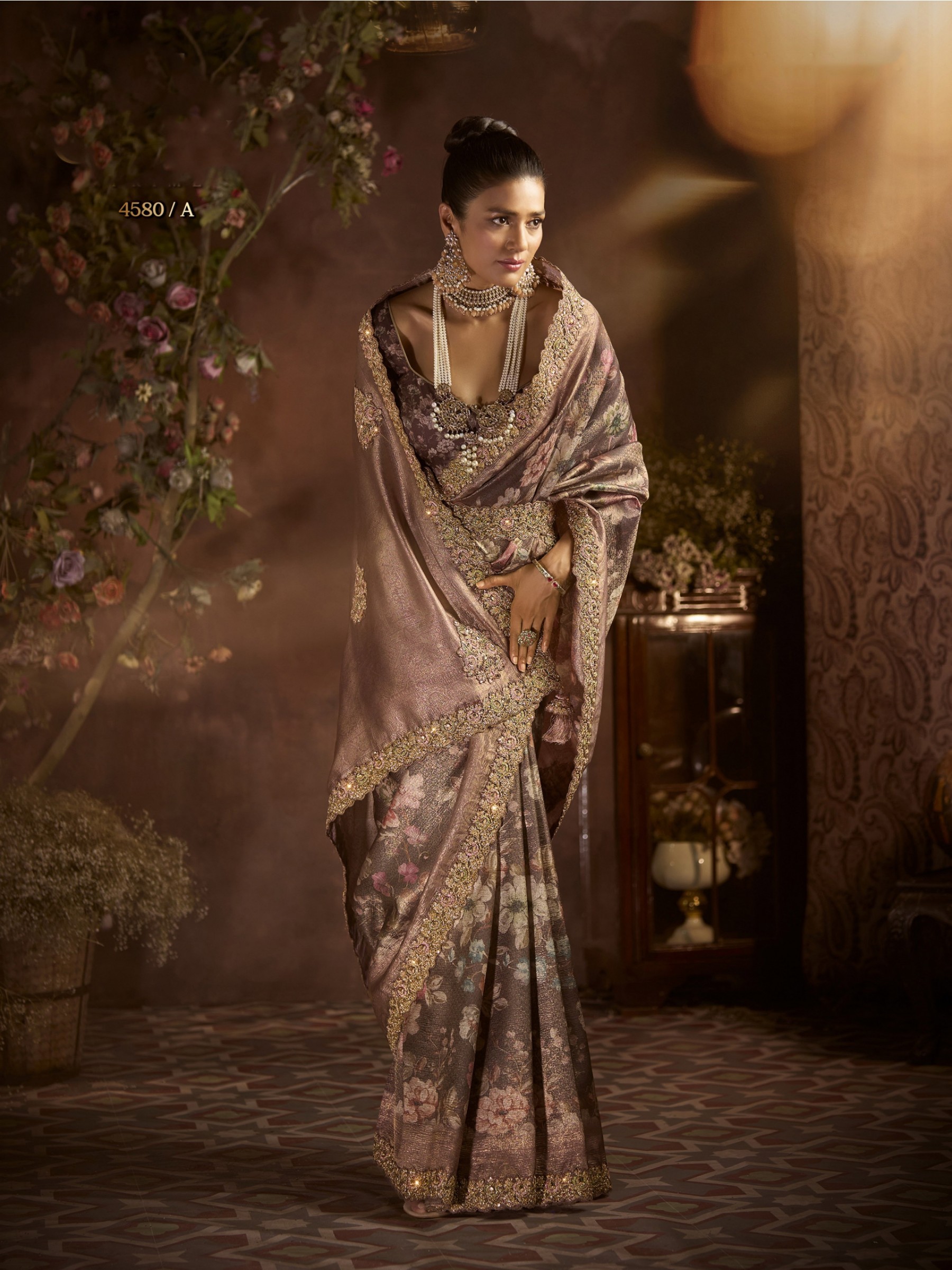 Pure Silk Party wear Saree In Biege Color with Embroidery Work 