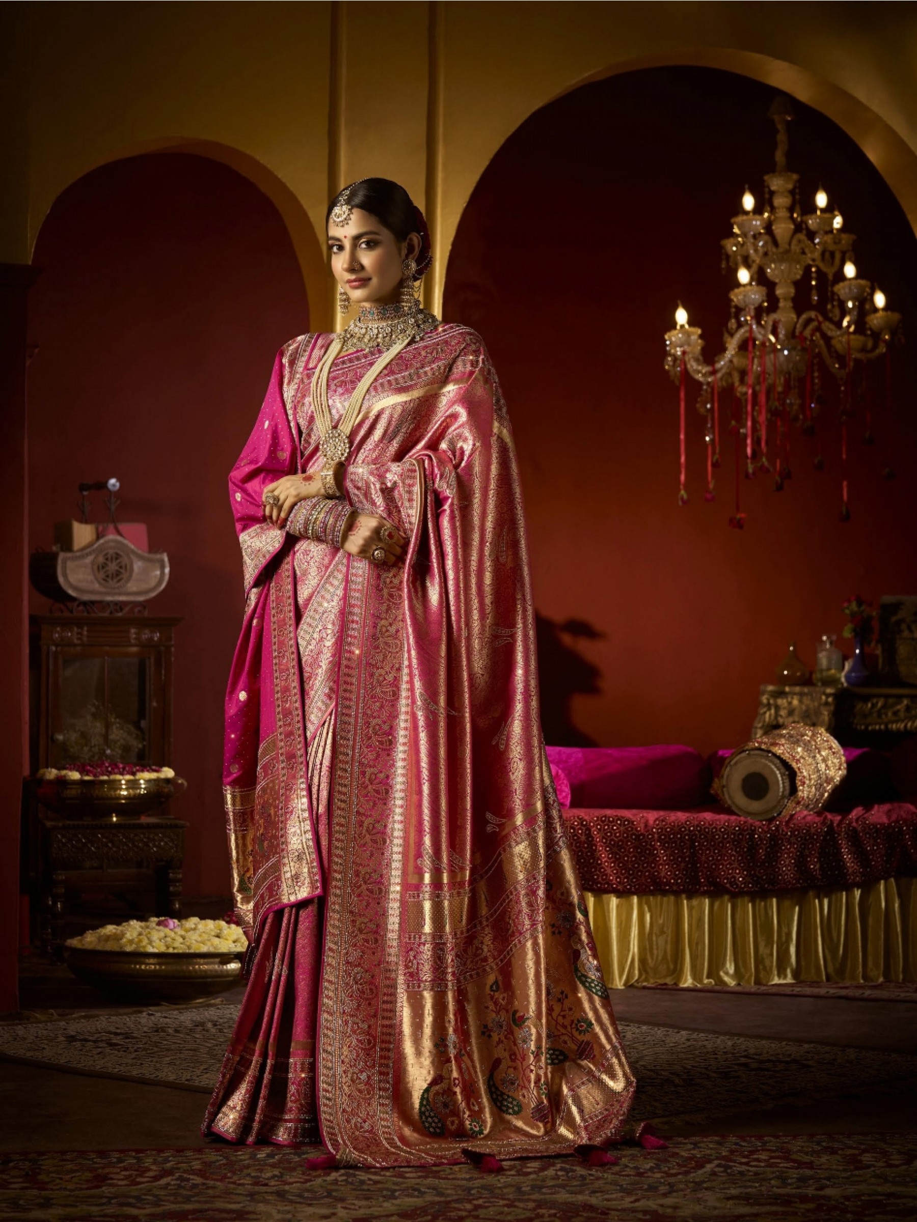 Kadwa Kasab Silk Party wear Saree In Pink Color with Swaroskvi Work 