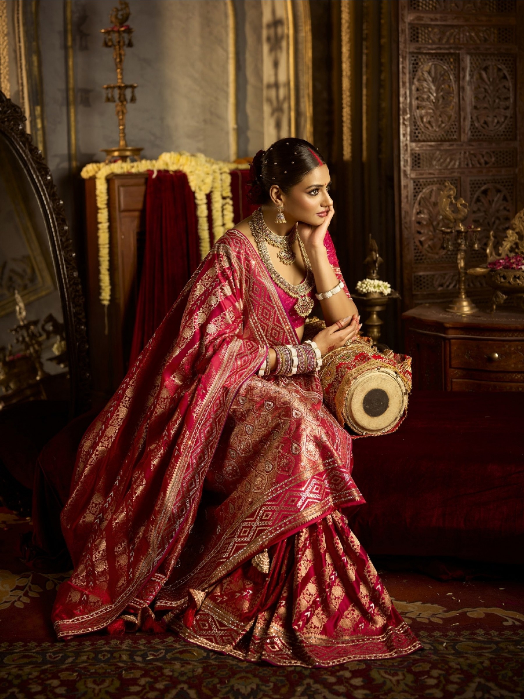 Kadwa Kasab Silk Party wear Saree In Red Color with Swaroskvi Work 