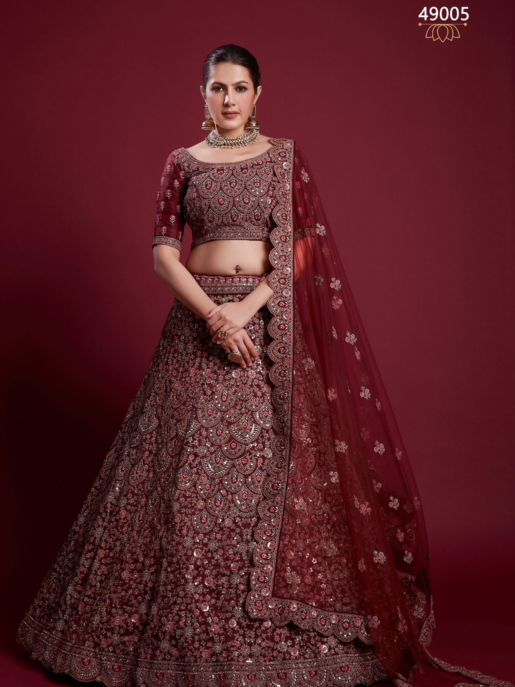 Soft Premium Net Wedding Wear Wear Lehenga In Maroon Color With Embroidery Work 