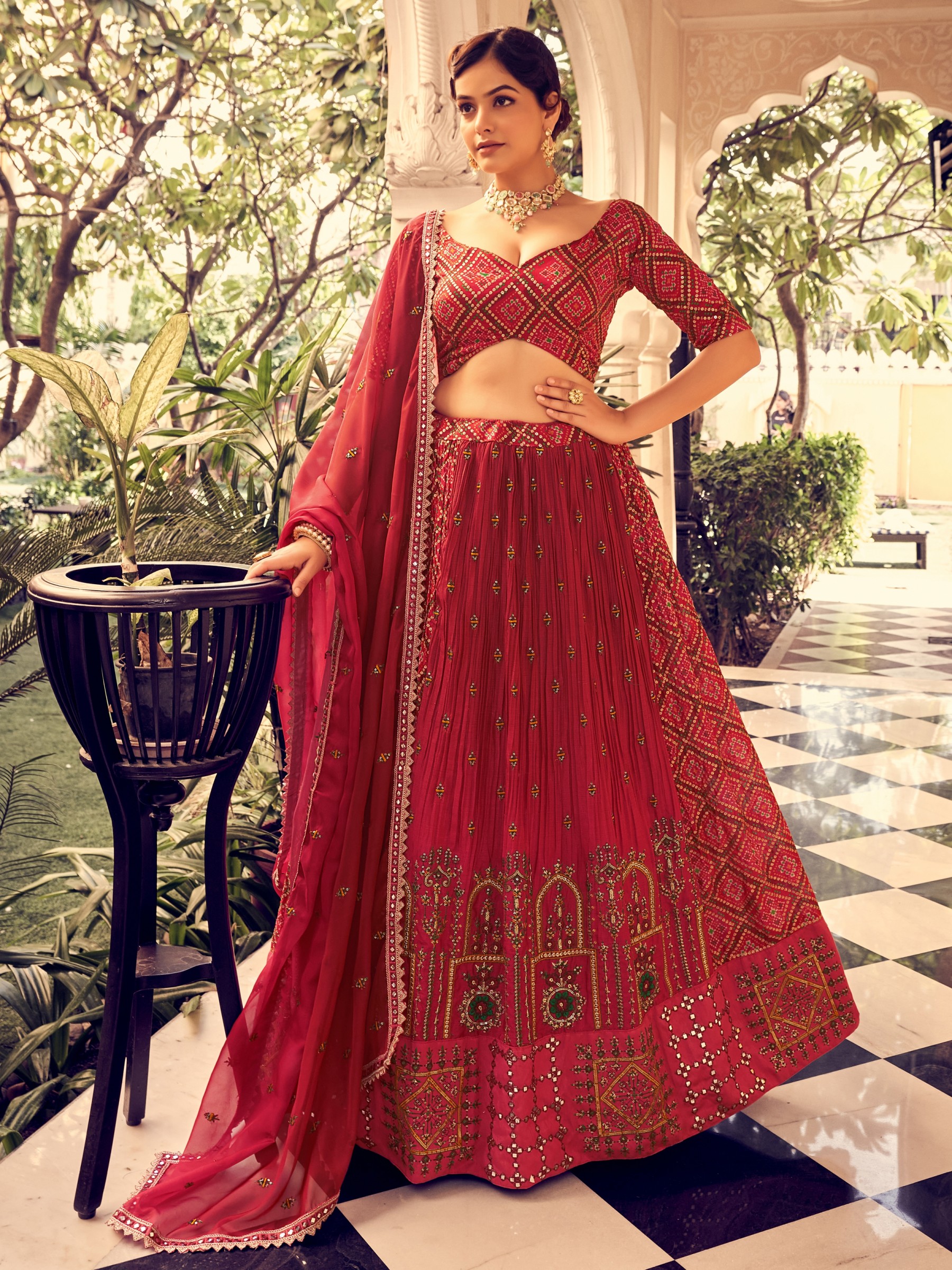Silk Fabrics Party Wear Lehenga in Pink Color With Embroidery Work
