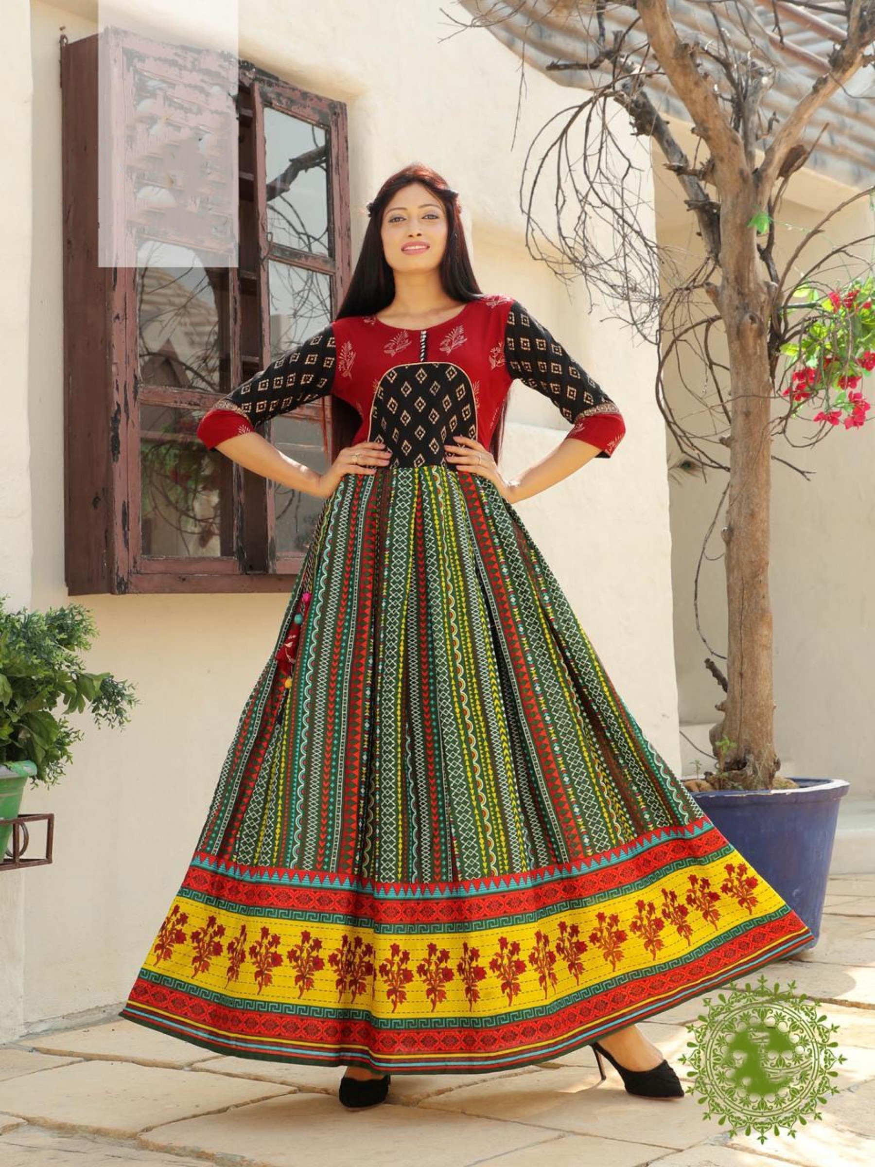  Heavy Rayon & Cotton Fabrics Long Kurti In Multi Color With Embroidery Work