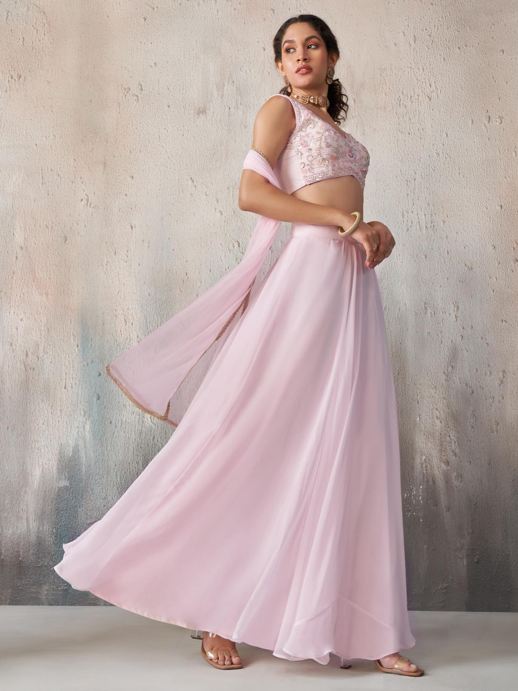 Pure Georgette Silk Party Wear 3 Pcs Suit Light Pink Color with HandWork