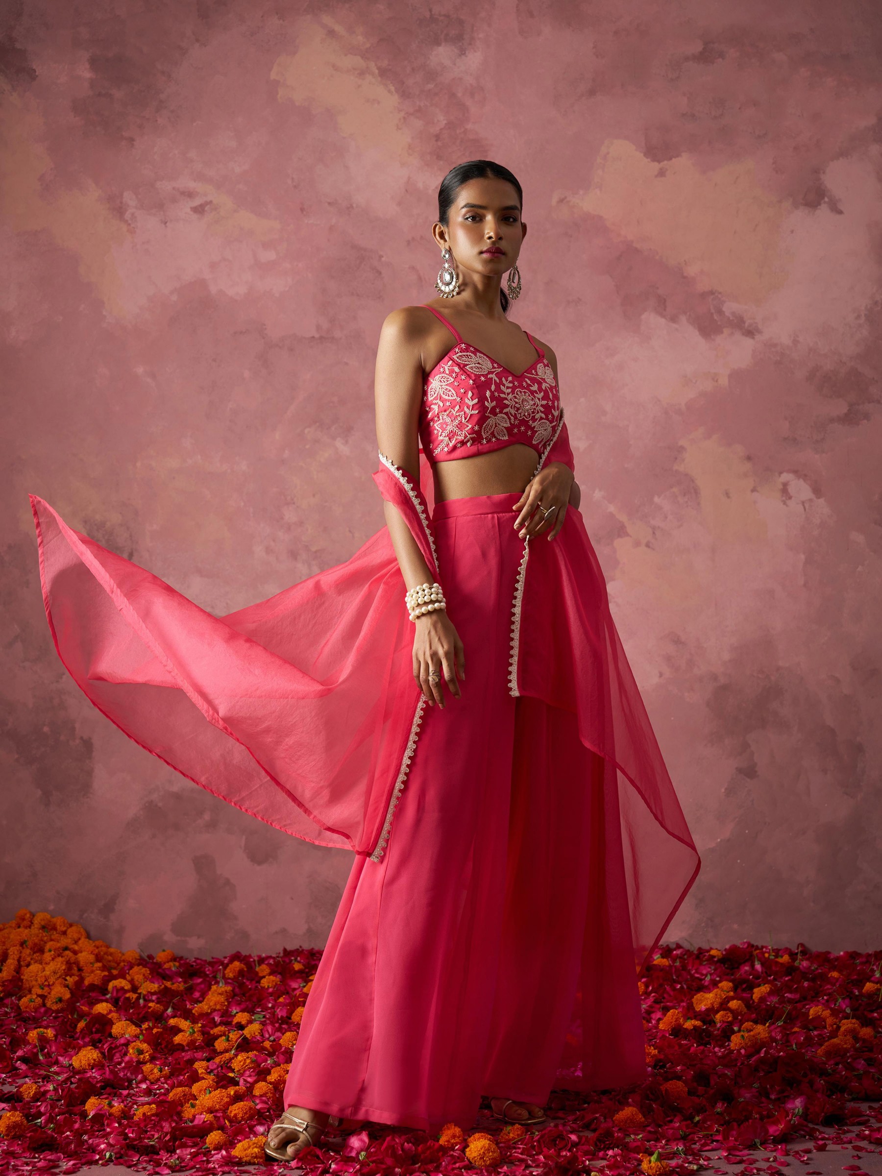 Georgette Silk Party Wear Sharara In Pink Color with Handwork 