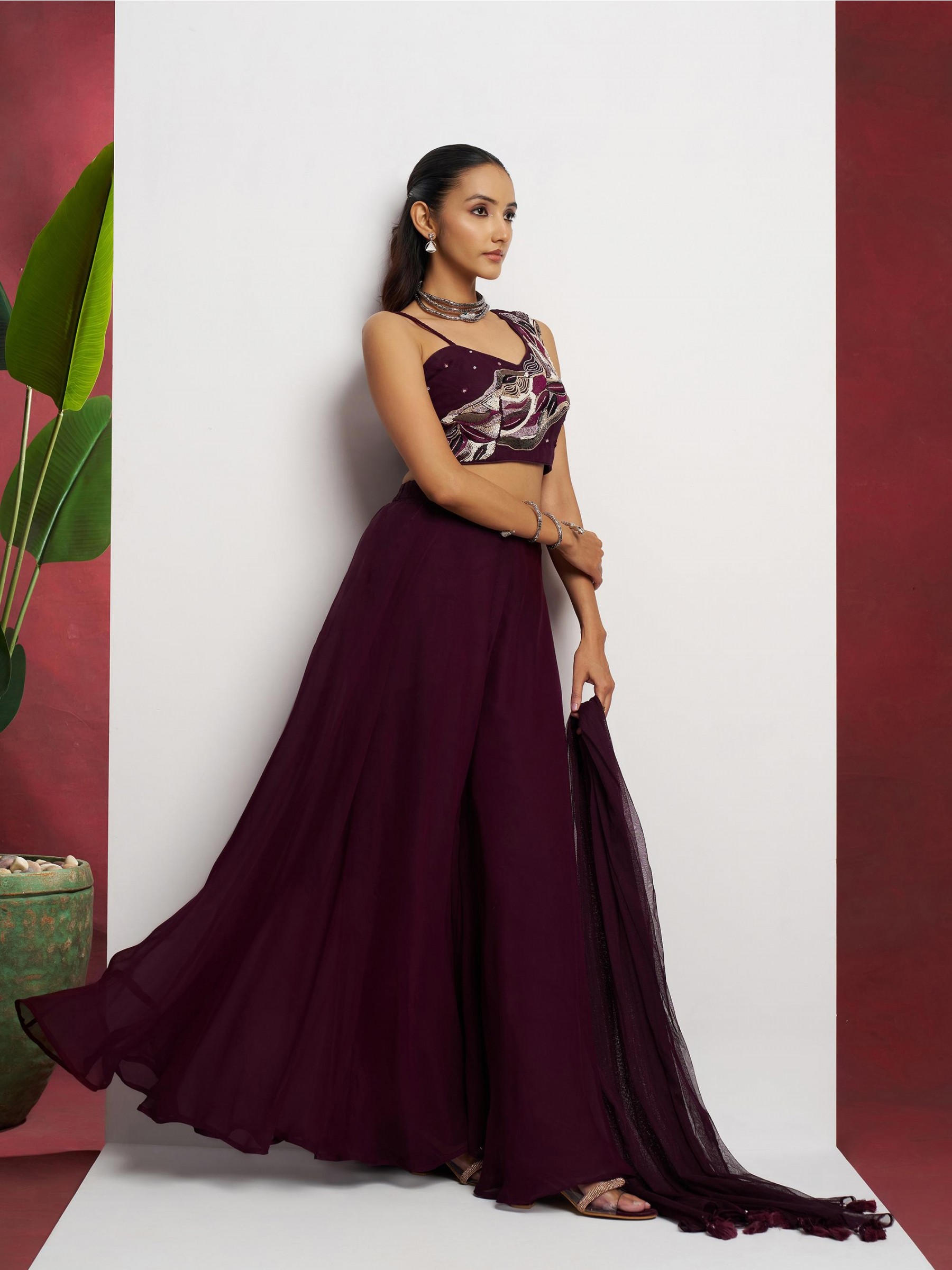 Pure Georgette Silk Party Wear Suit Burgundy Color with Embroidery work