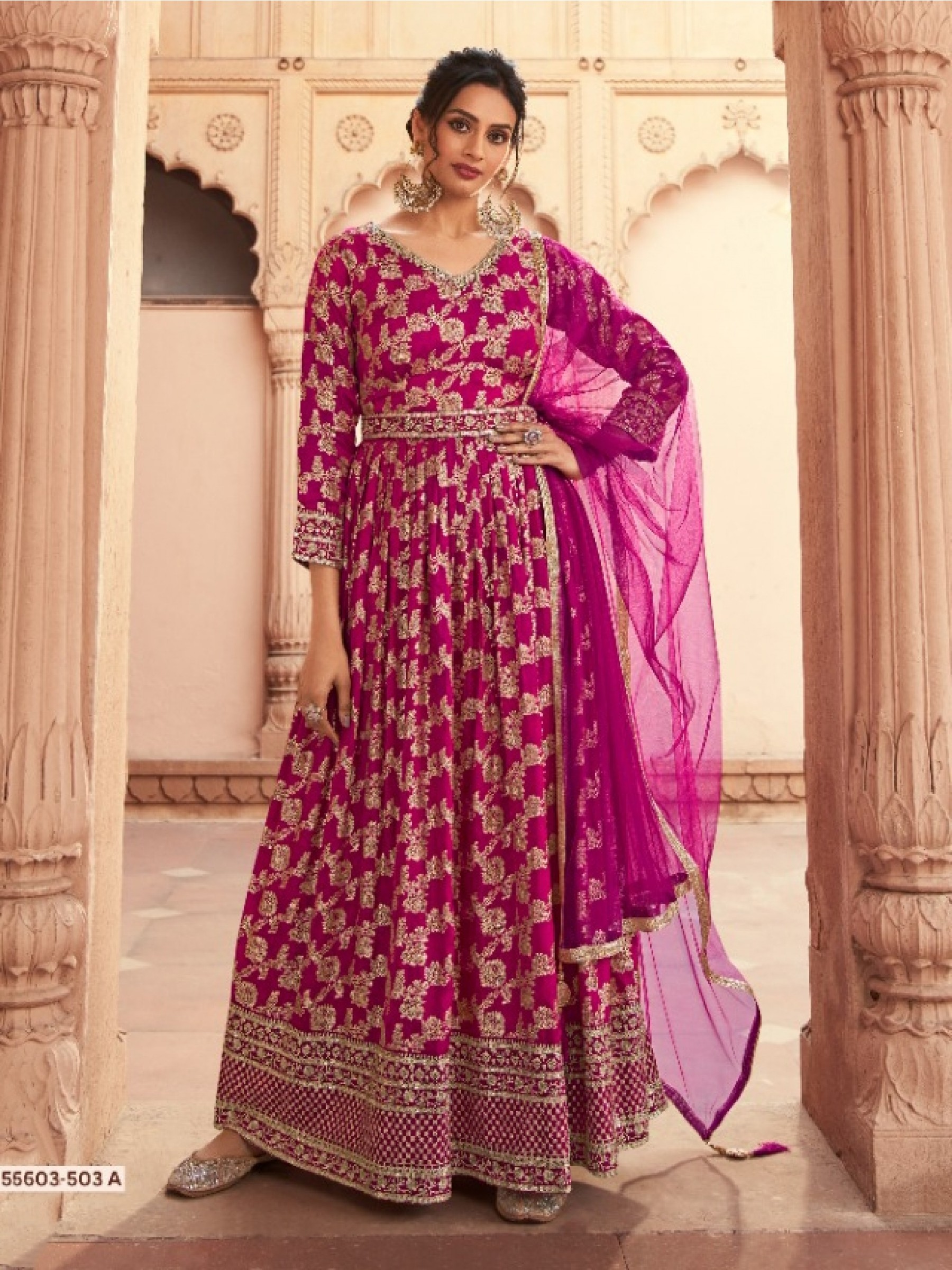 Dola Silk Party Wear Gown Magenta Color with  Embroidery Work