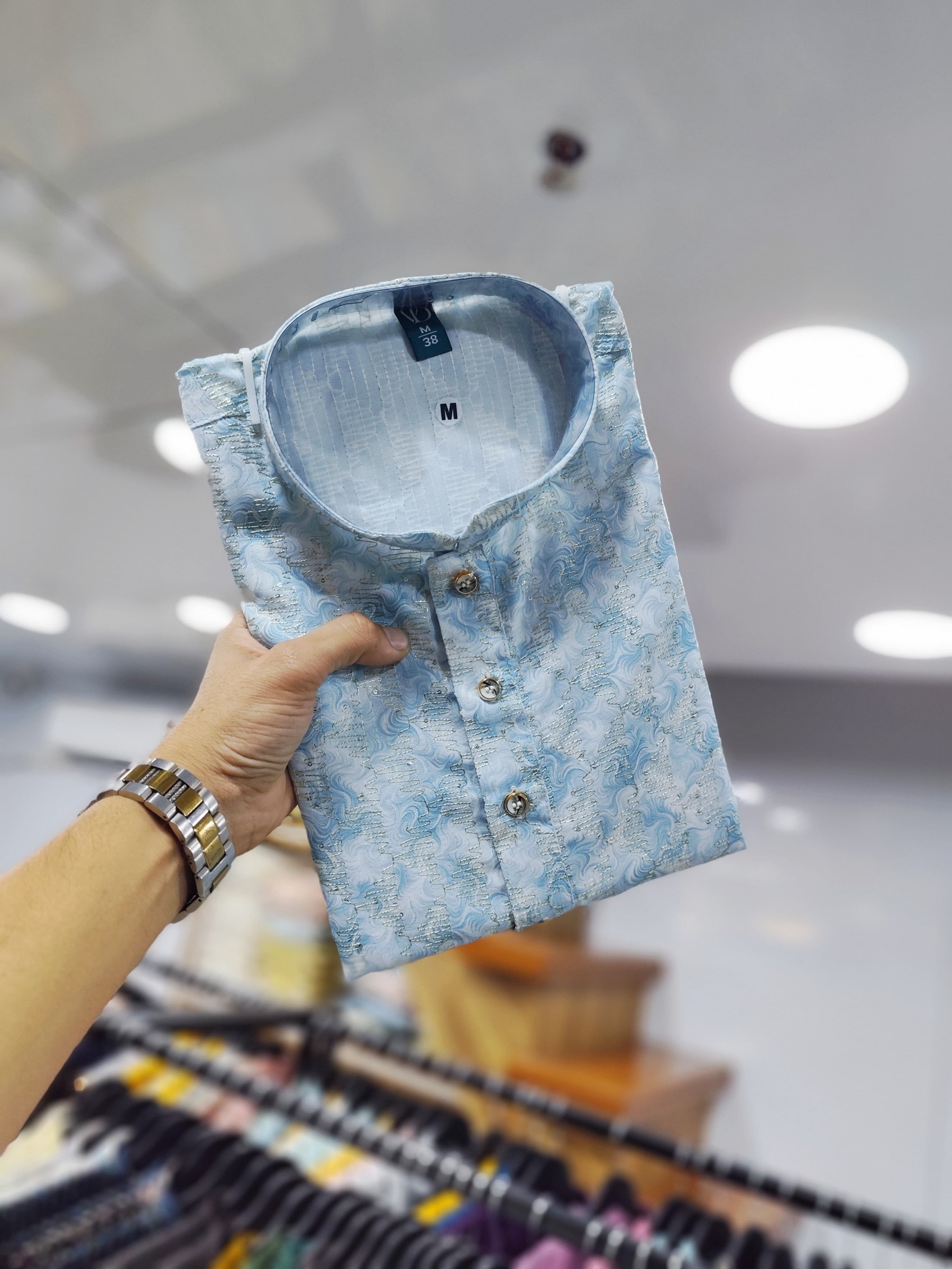 Soft Cotton Kurta set in Sea Blue Color with Digital Print & Embroidery Work