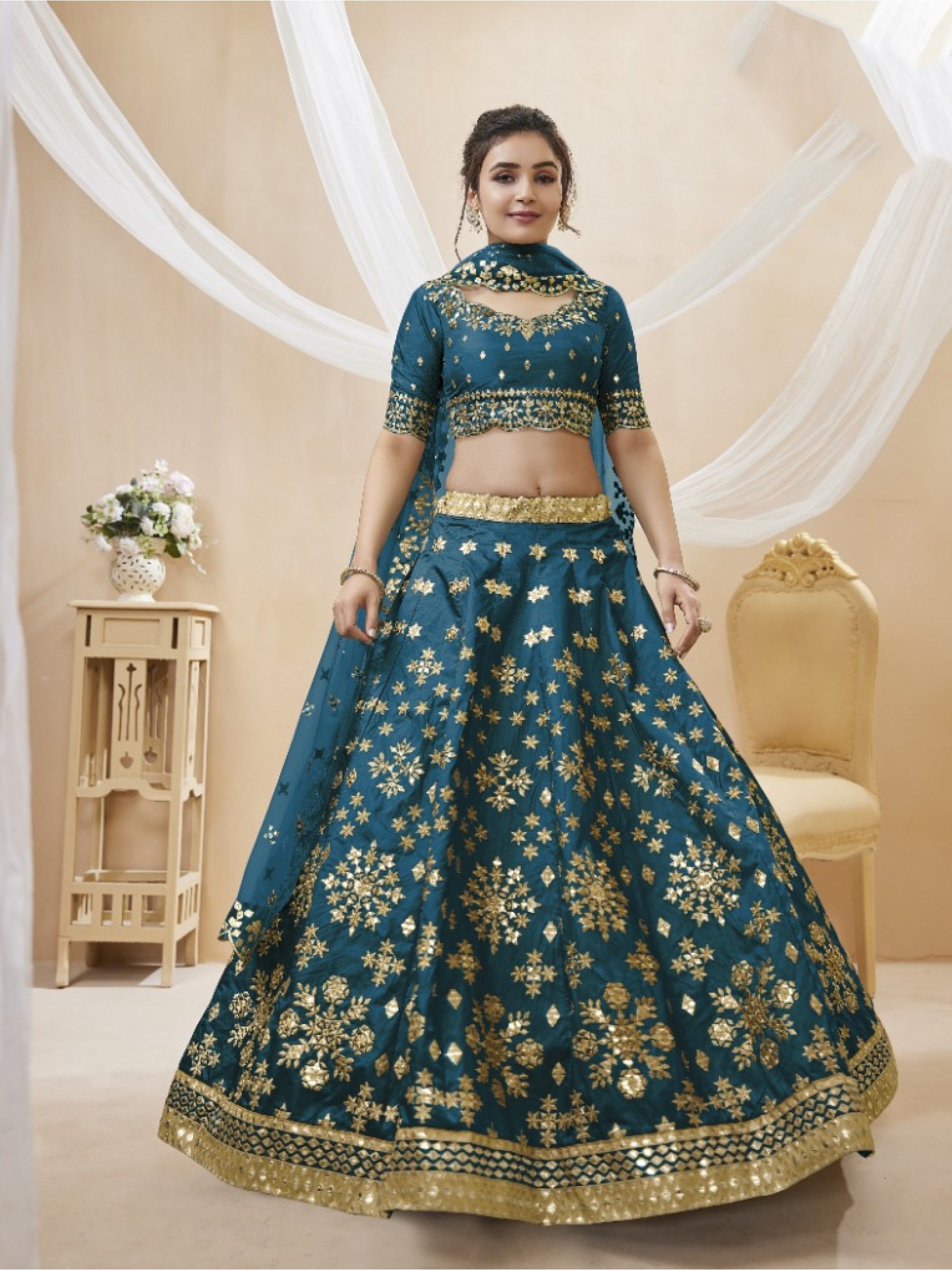 Art Silk  Party  Wear Lehenga In Blue Color  With Embroidery Work