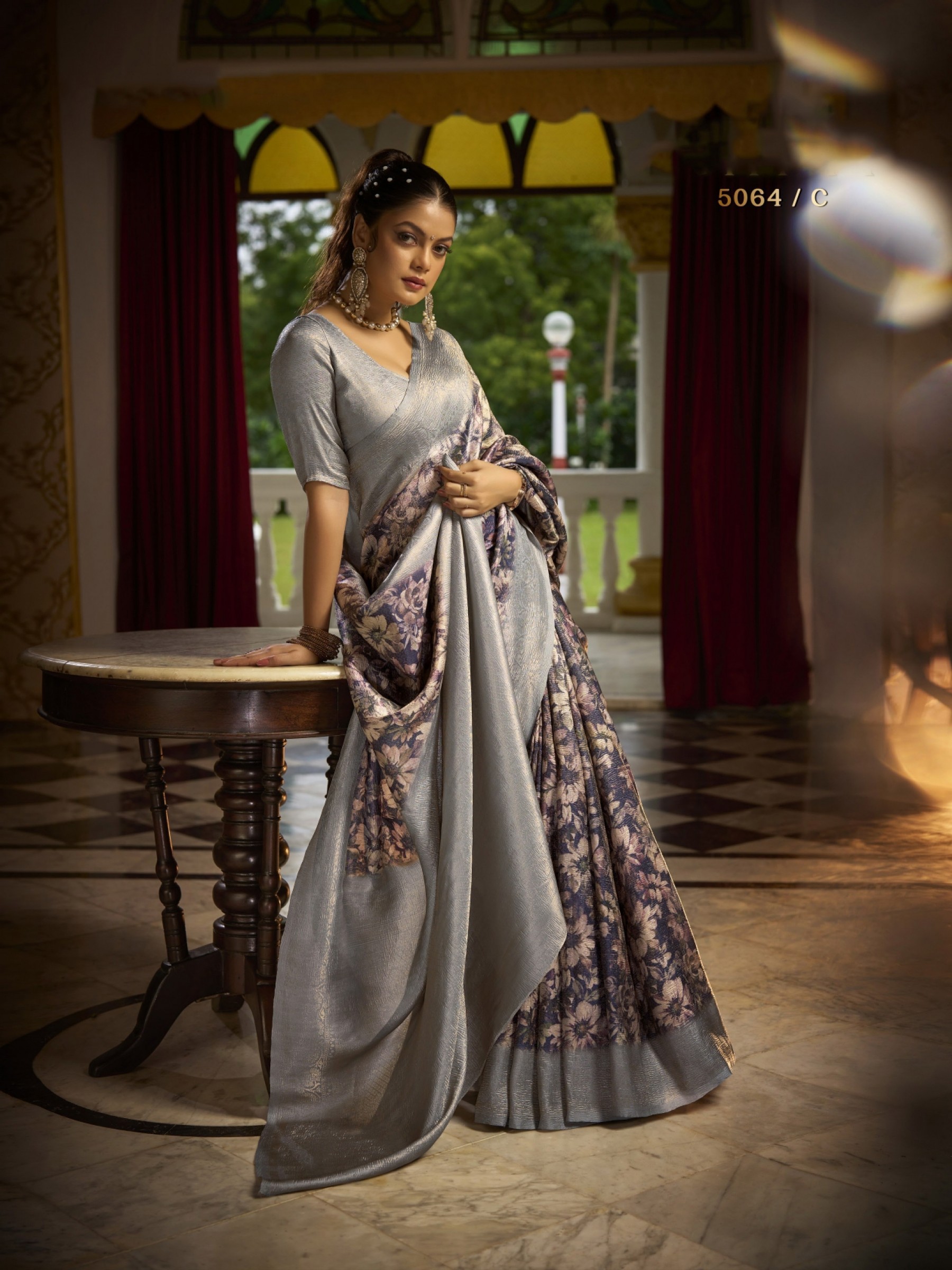 Pure Silk Party wear Saree In Blue Grey Color  