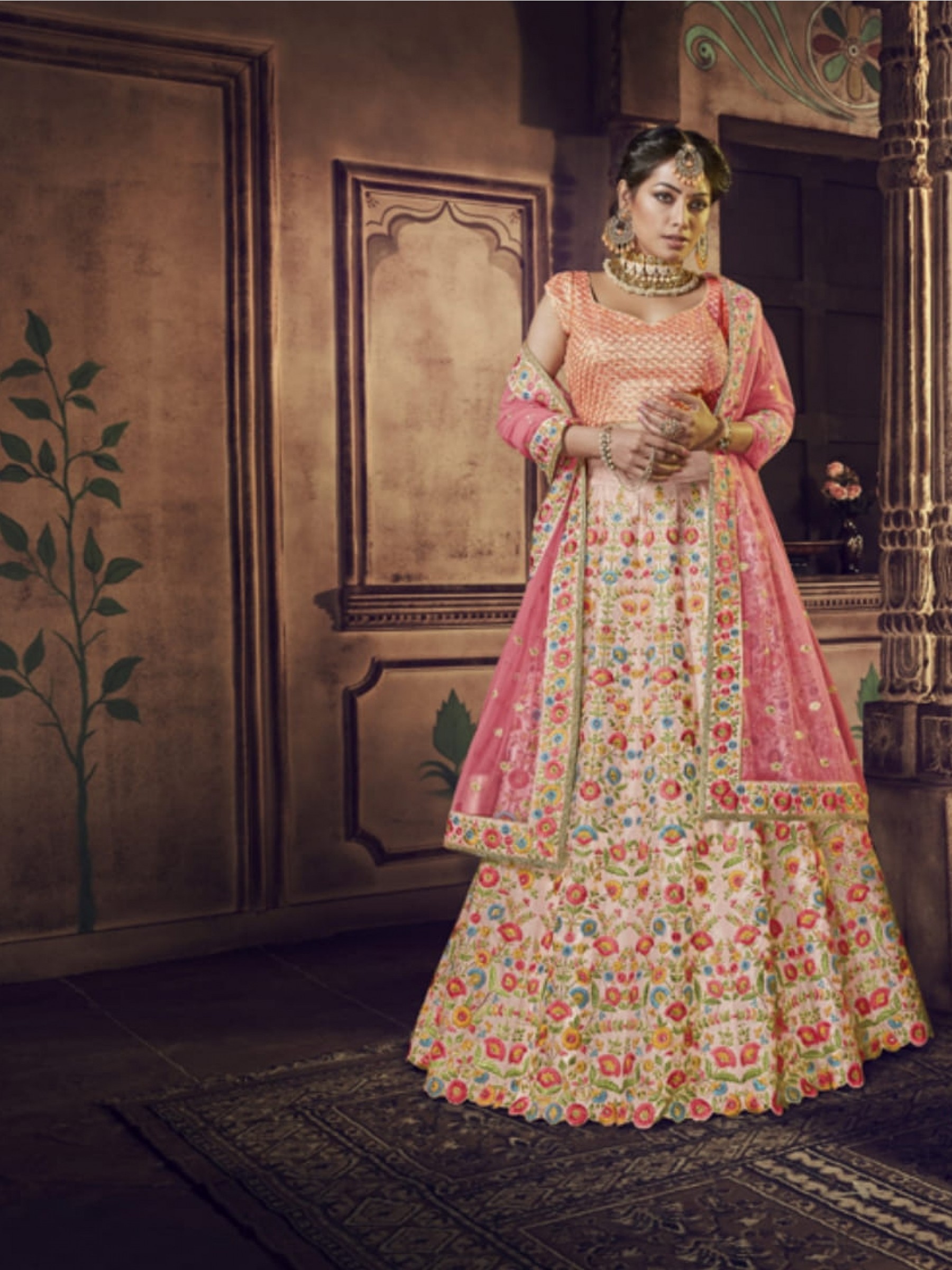 Pure Raw Silk Bridal Wear Lehenga In Light Pink Color With Embroidery Work & Stone Work 