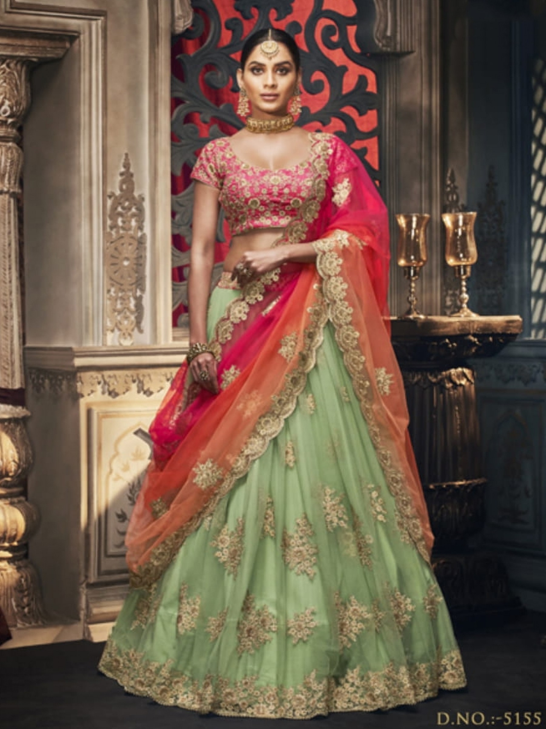 Soft Premium Net Wedding Lehenga in Pastel Green With Embroidery & Crystals Stone Work