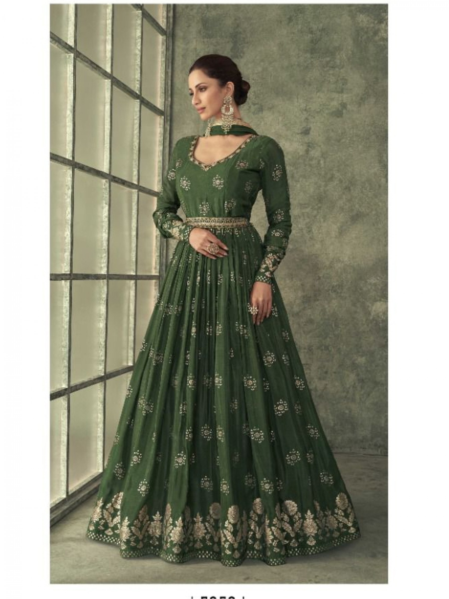Premium Viscose Silk  Party Wear Gown In Green  With Embroidery Work 