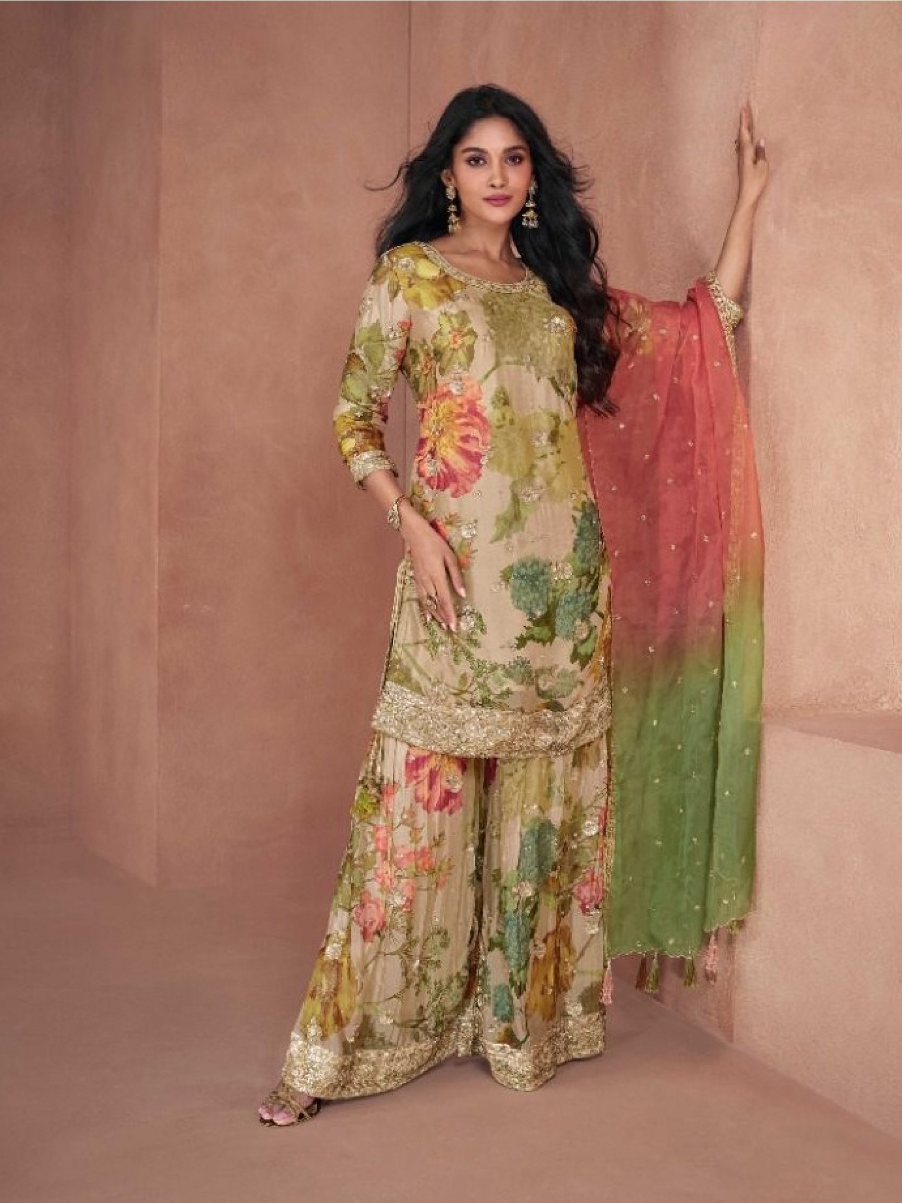 Pure georgette Party Wear Sharara In Multicolor  With Embroidery Work 