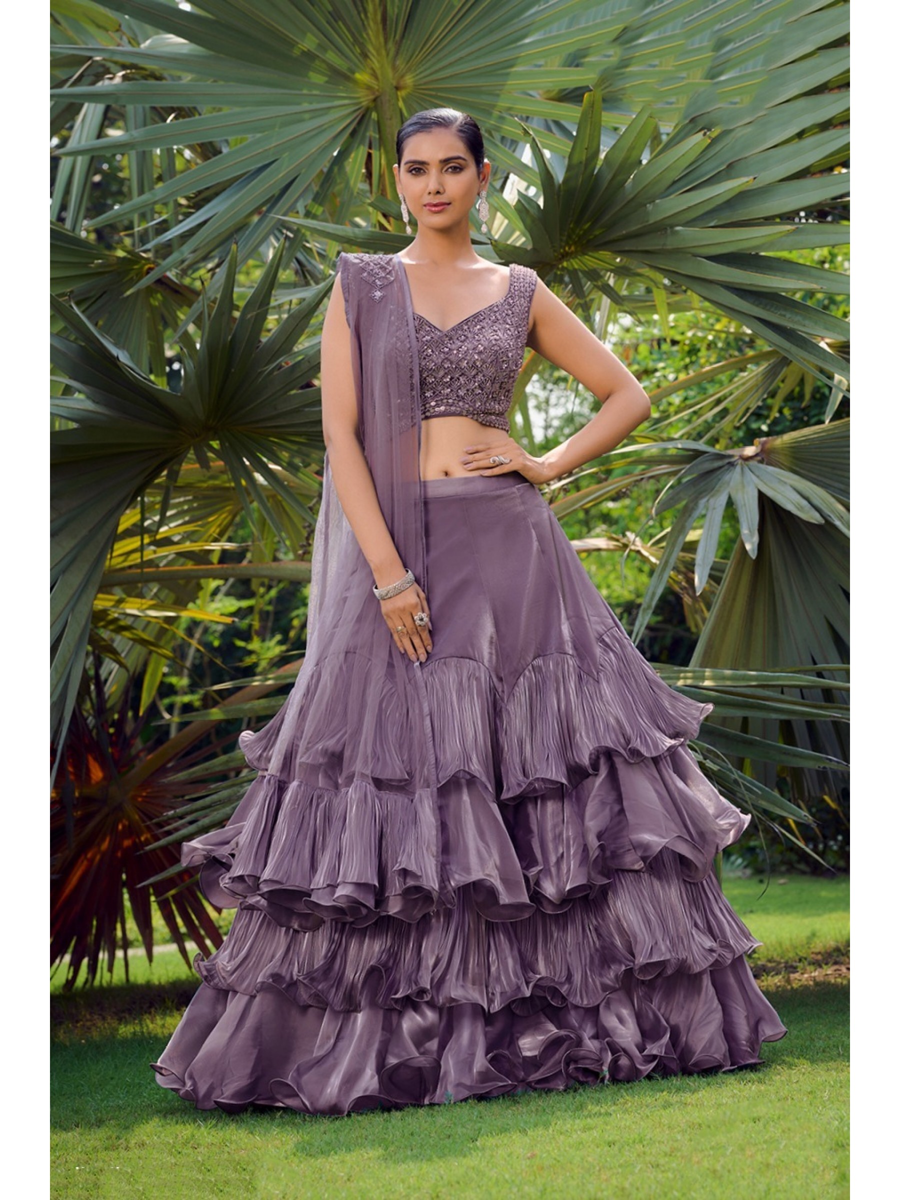 Silk Party Wear Crop Top  In Mauve color With Embroidery Work 