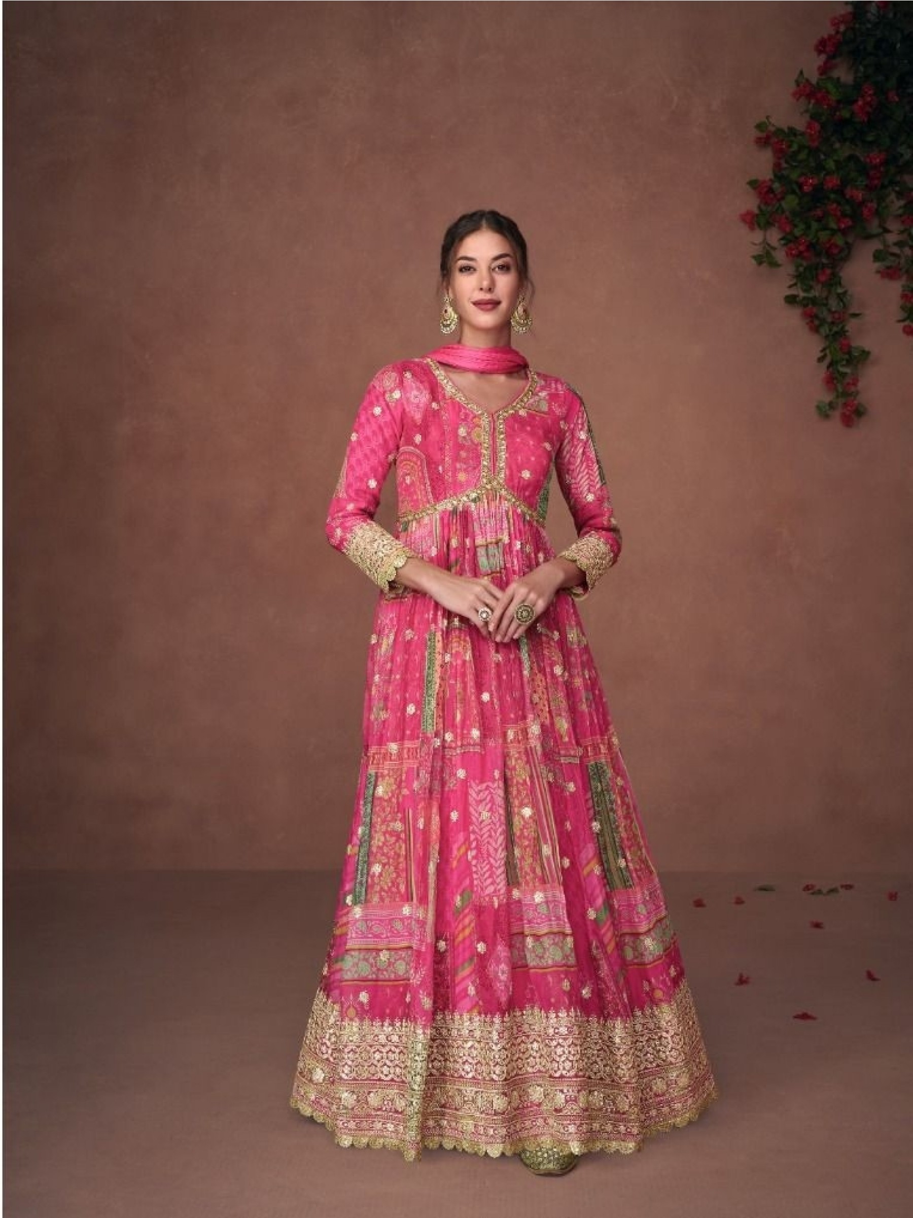 Pure Organza Silk Party Wear Gown Pink Color with Embroidery Work
