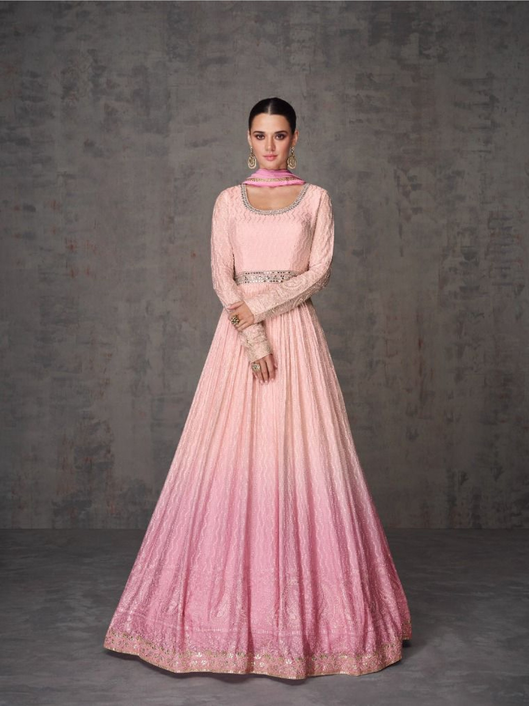 Premium  Silk  Party Wear Gown In Pink With Embroidery Work 