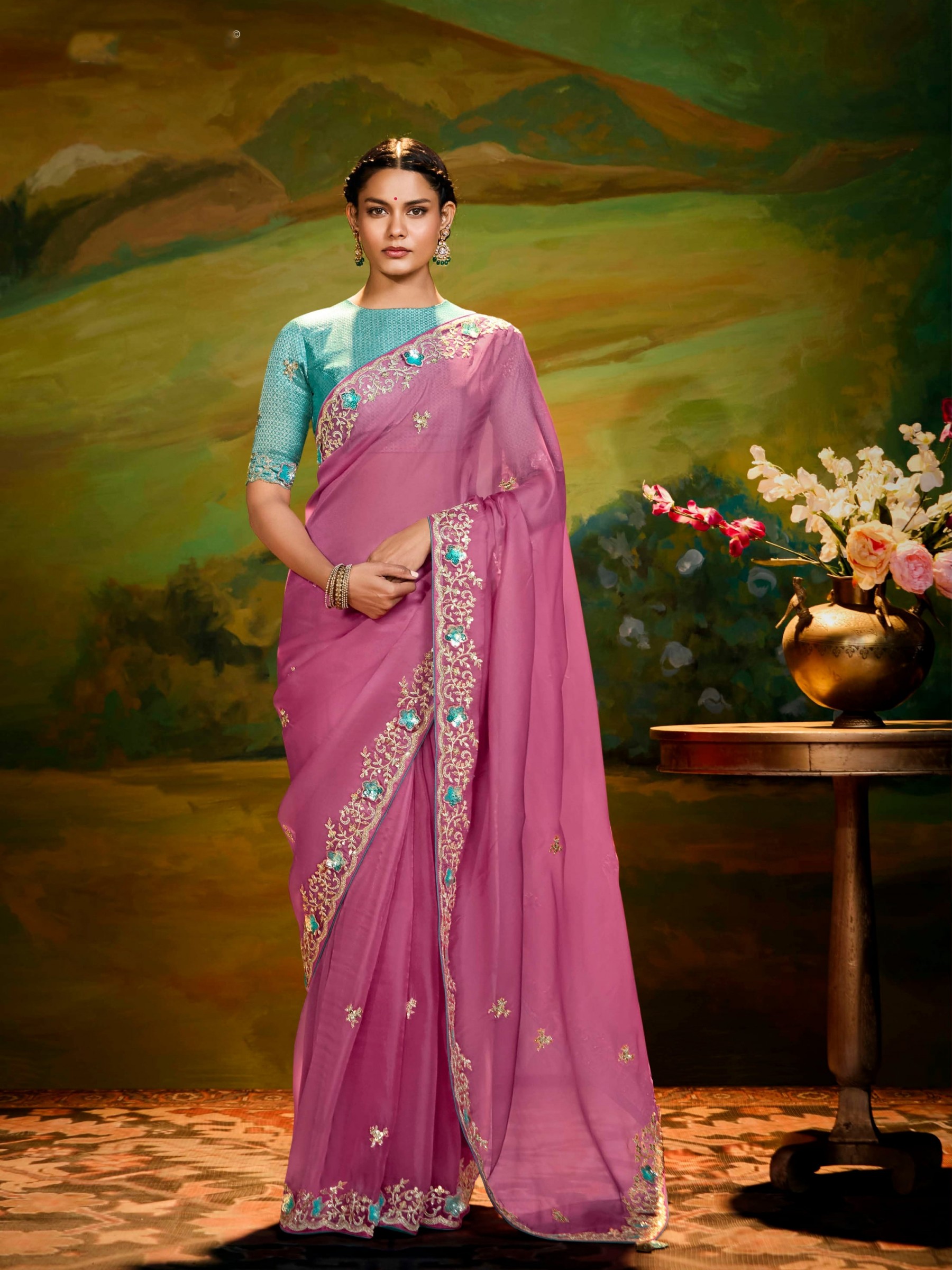 Fancy Silk Party wear Saree In Pink Color With Embroidery Work