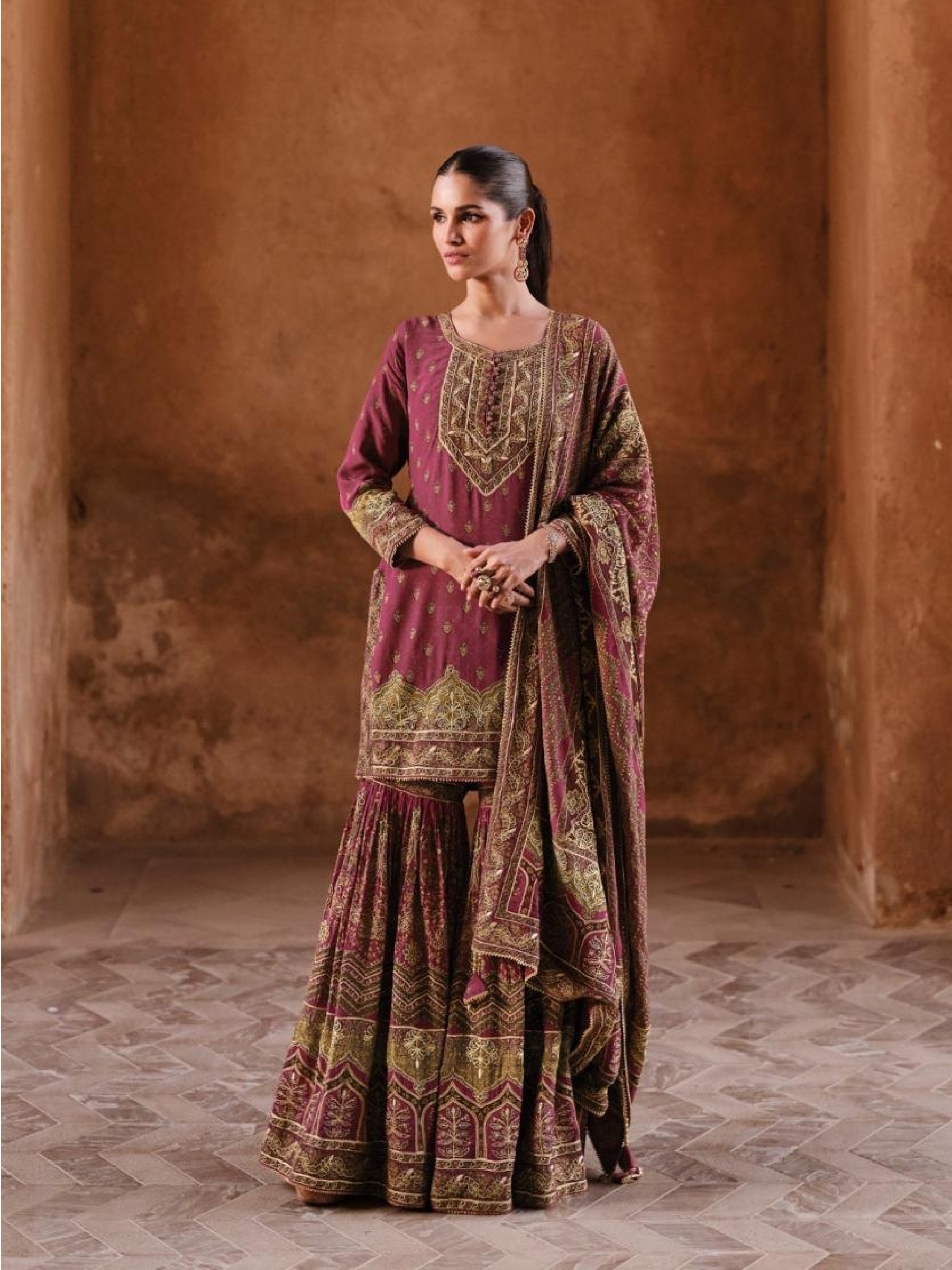 Pure Real Crepe Silk Party Wear Sharara Multi Color with Seroski Work