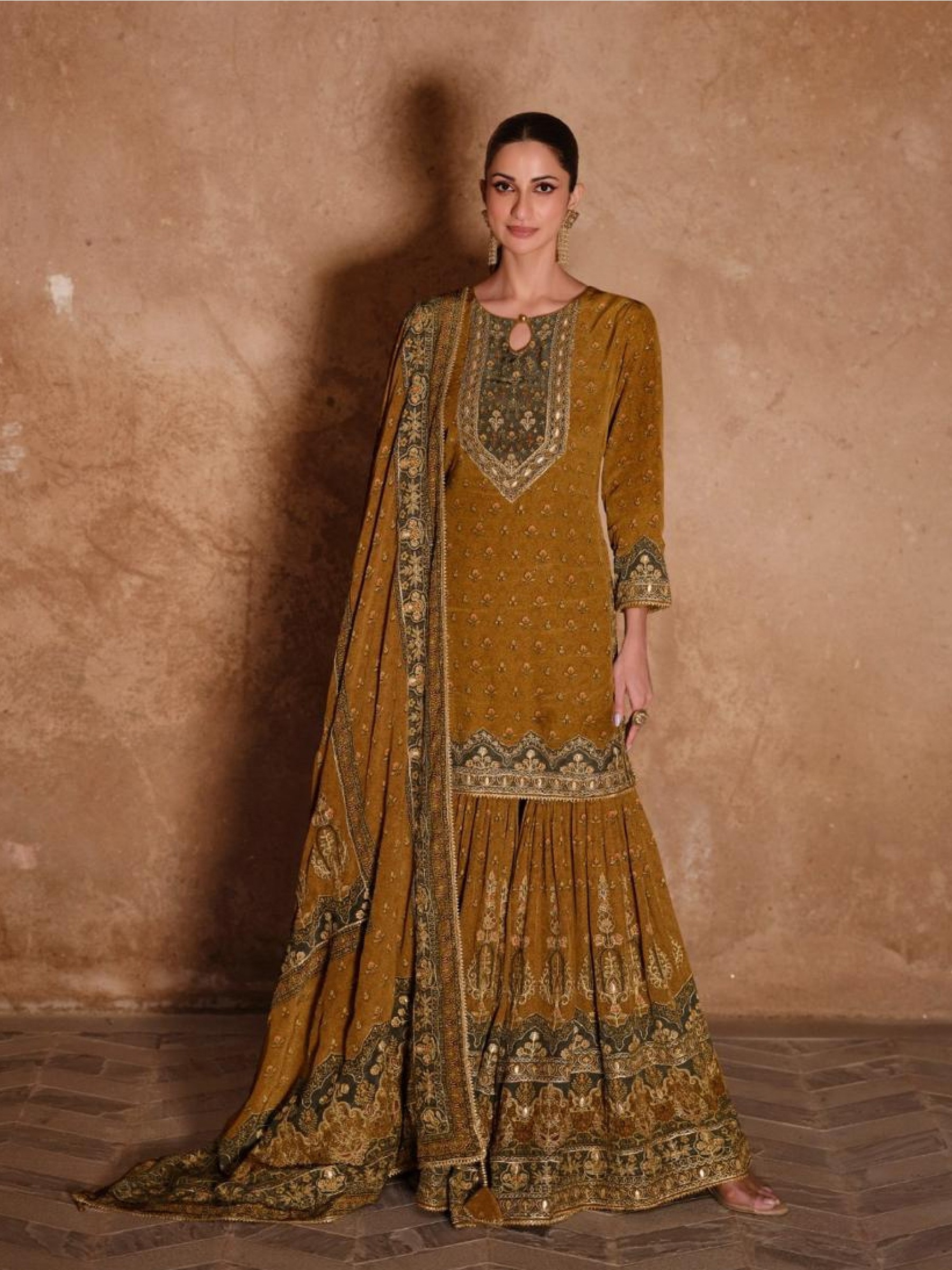 Pure Real Crepe Silk Party Wear Sharara Yellow Color with Seroski Work
