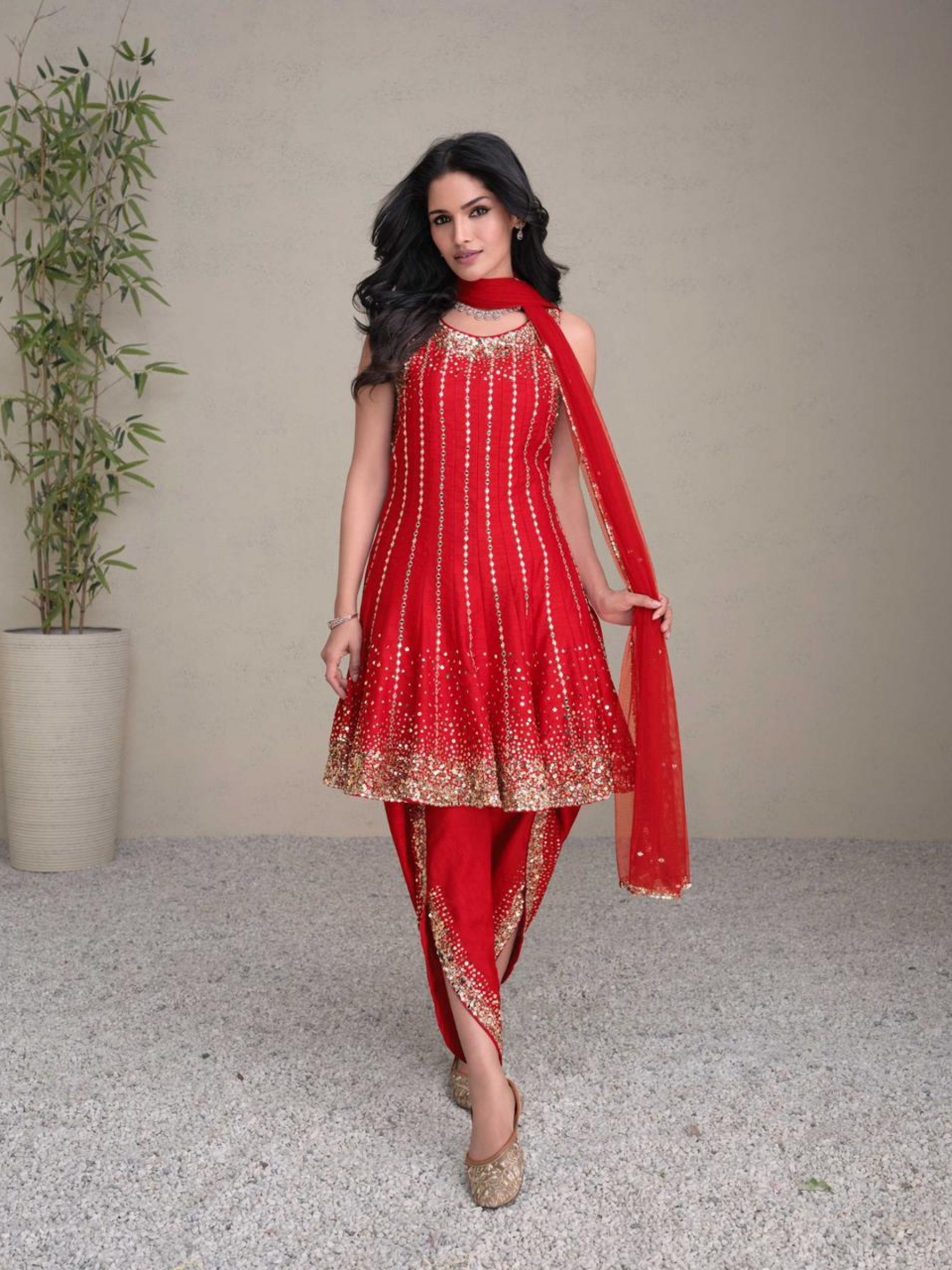 Premium Silk Party Wear Suit in Red Color with Embroidery Work Party Wear Salwar Suit Suits Sharara