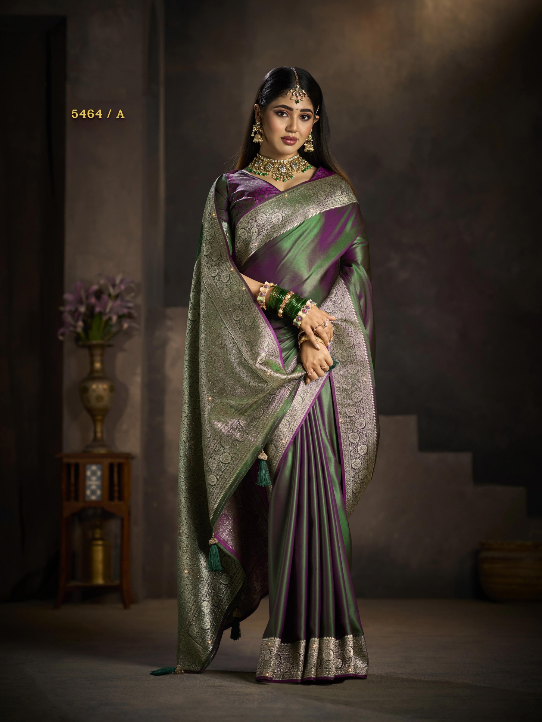 Pure Silk Party wear Saree In Green Color with Swaroskvi Work 