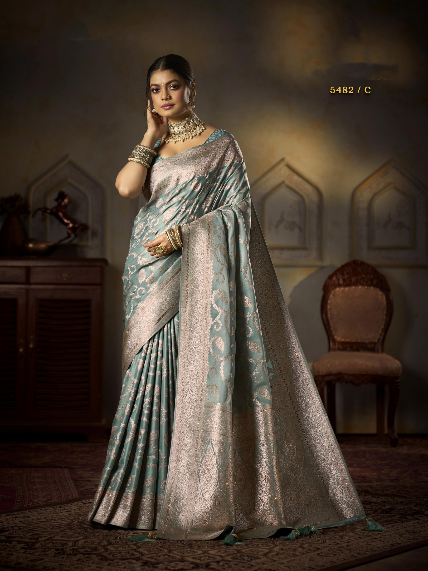 Pure Silk Party wear Saree In Sea Green Color with Swaroskvi Work 