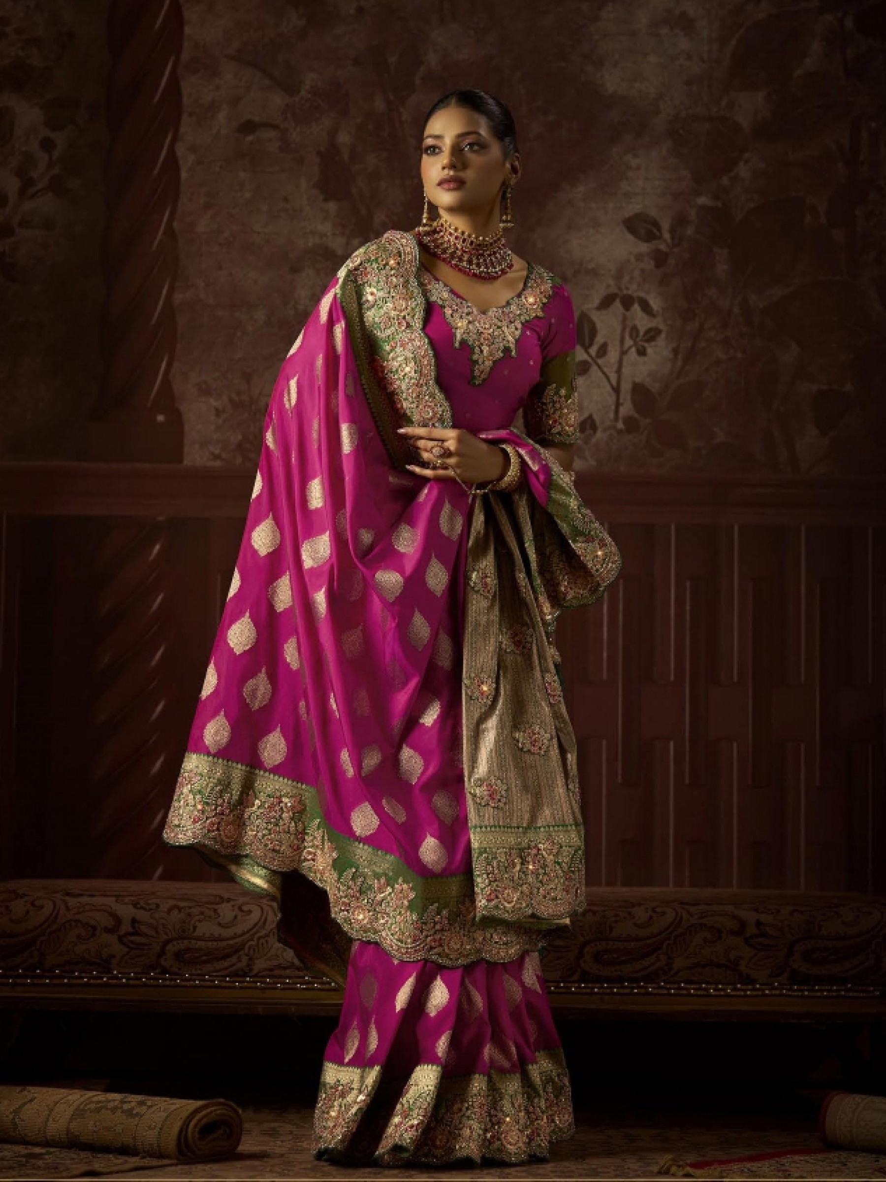 Fancy Silk Fabric Party wear Saree In Pink Color with Embroidery Work 