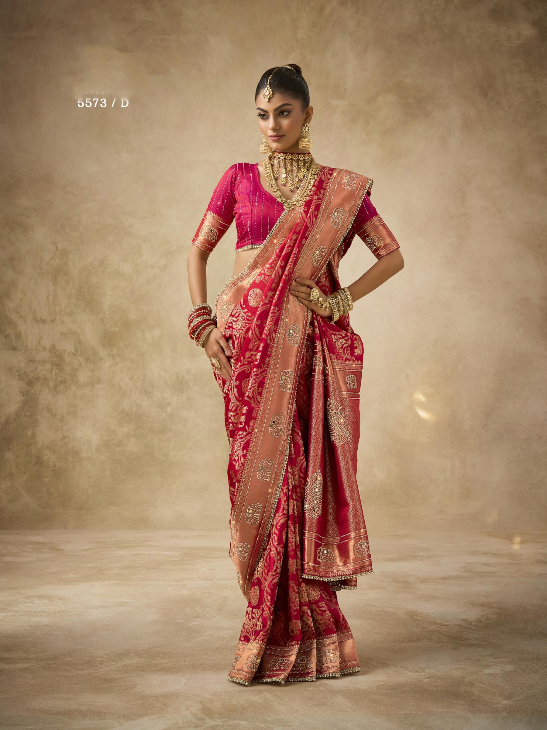 Fancy Silk Fabric Party wear Saree In Red Color with Swaroskvi Work 