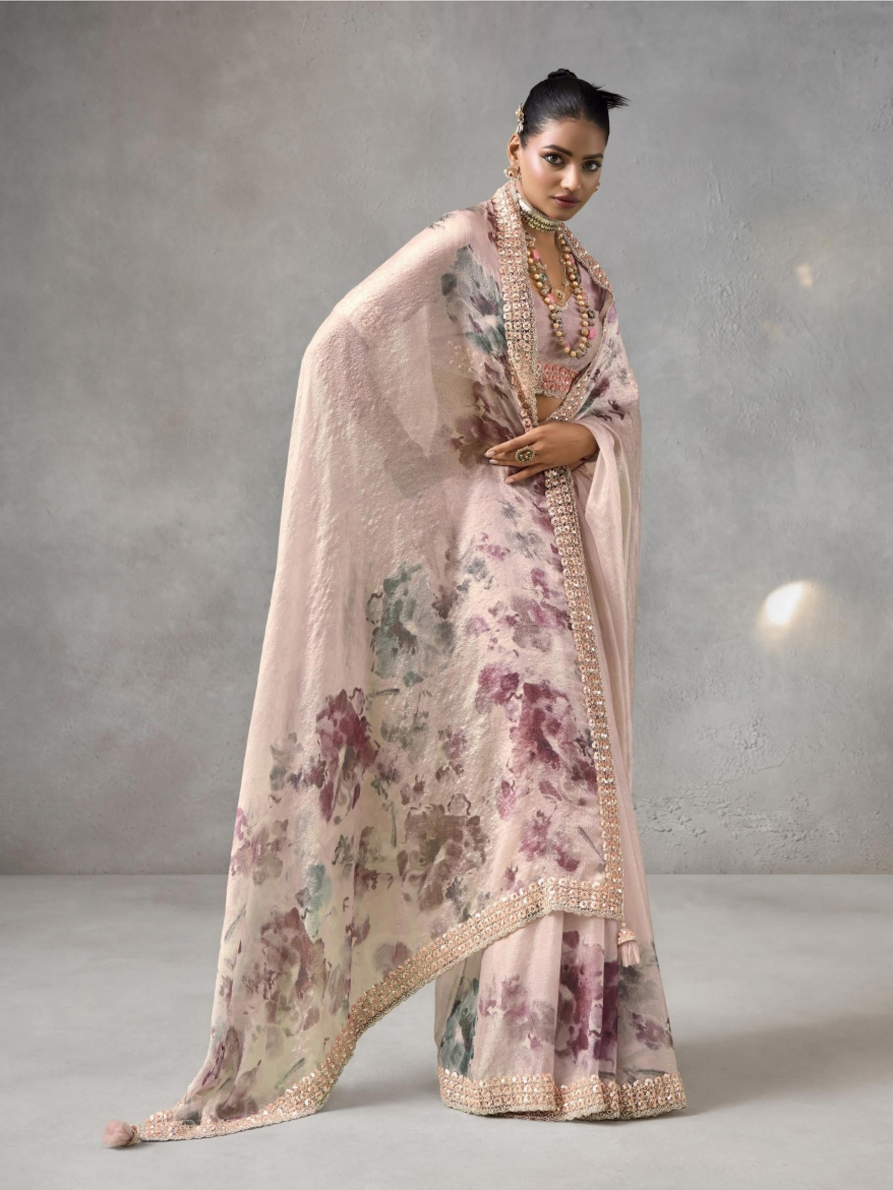Pure Satin Party wear Saree In Light Pink Color with Swaroskvi Work 
