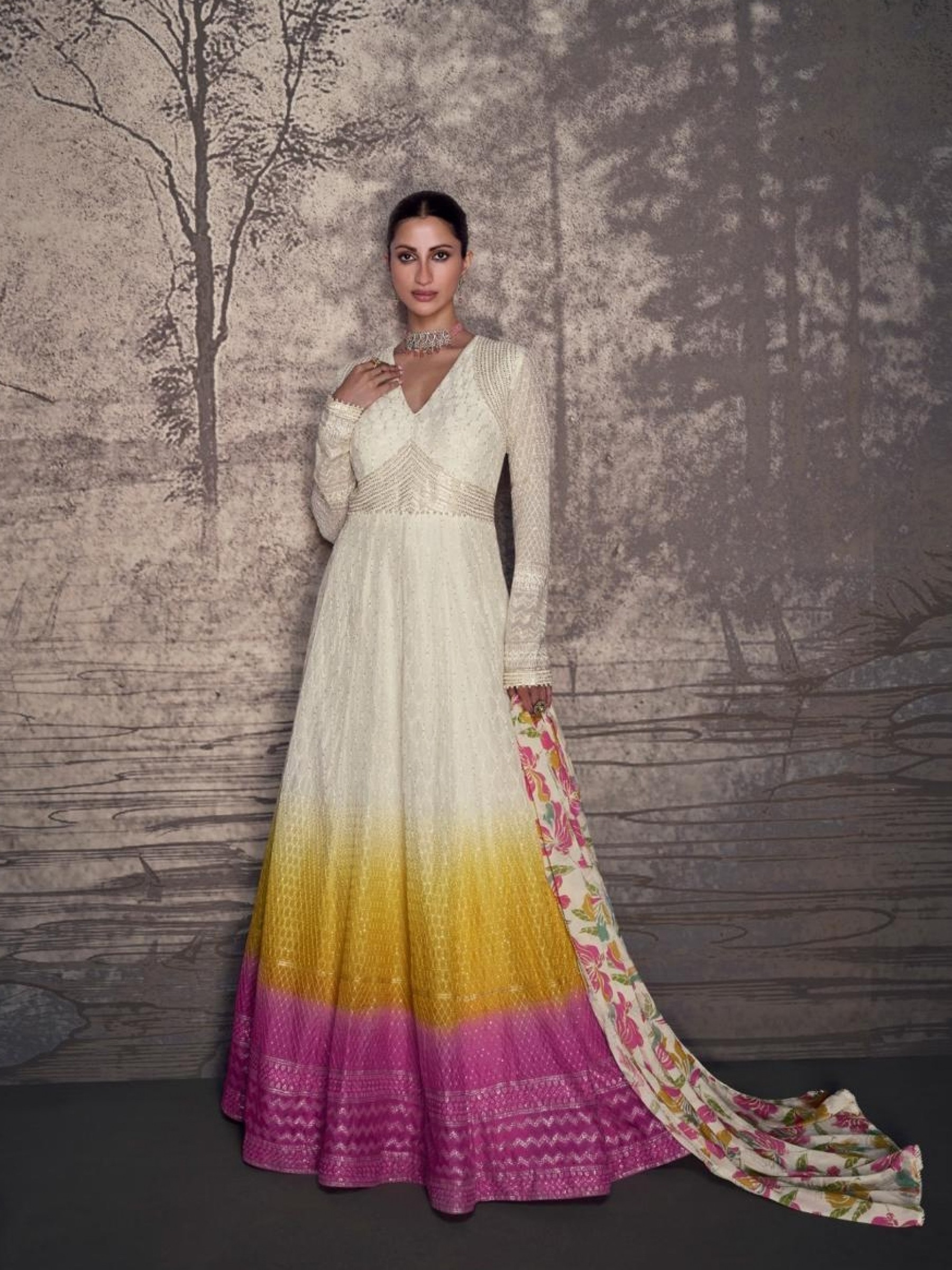 Real Georgette Party Wear Gown Multi Color Color with Lucknowi Embroidery Work