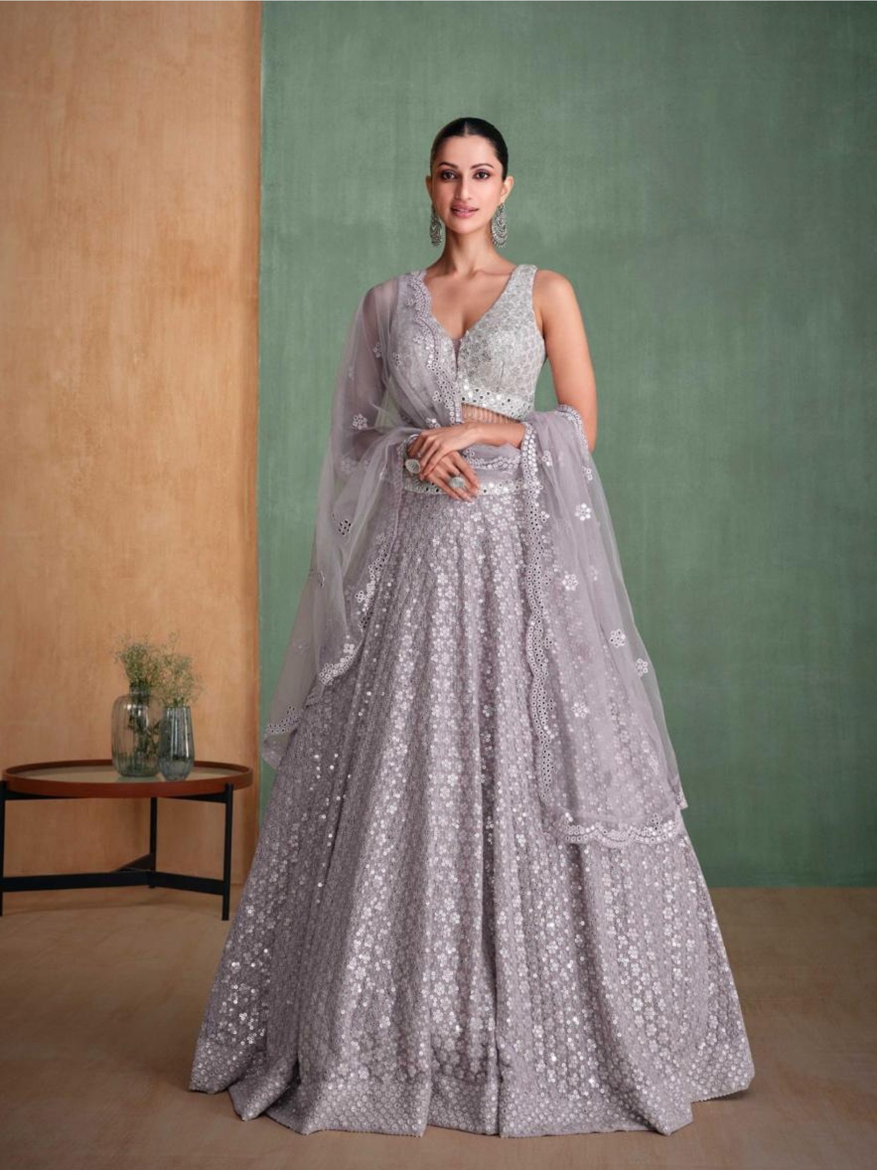 Pure Georgette Party Wear Lehenga In Grey Color With Embroidery Work