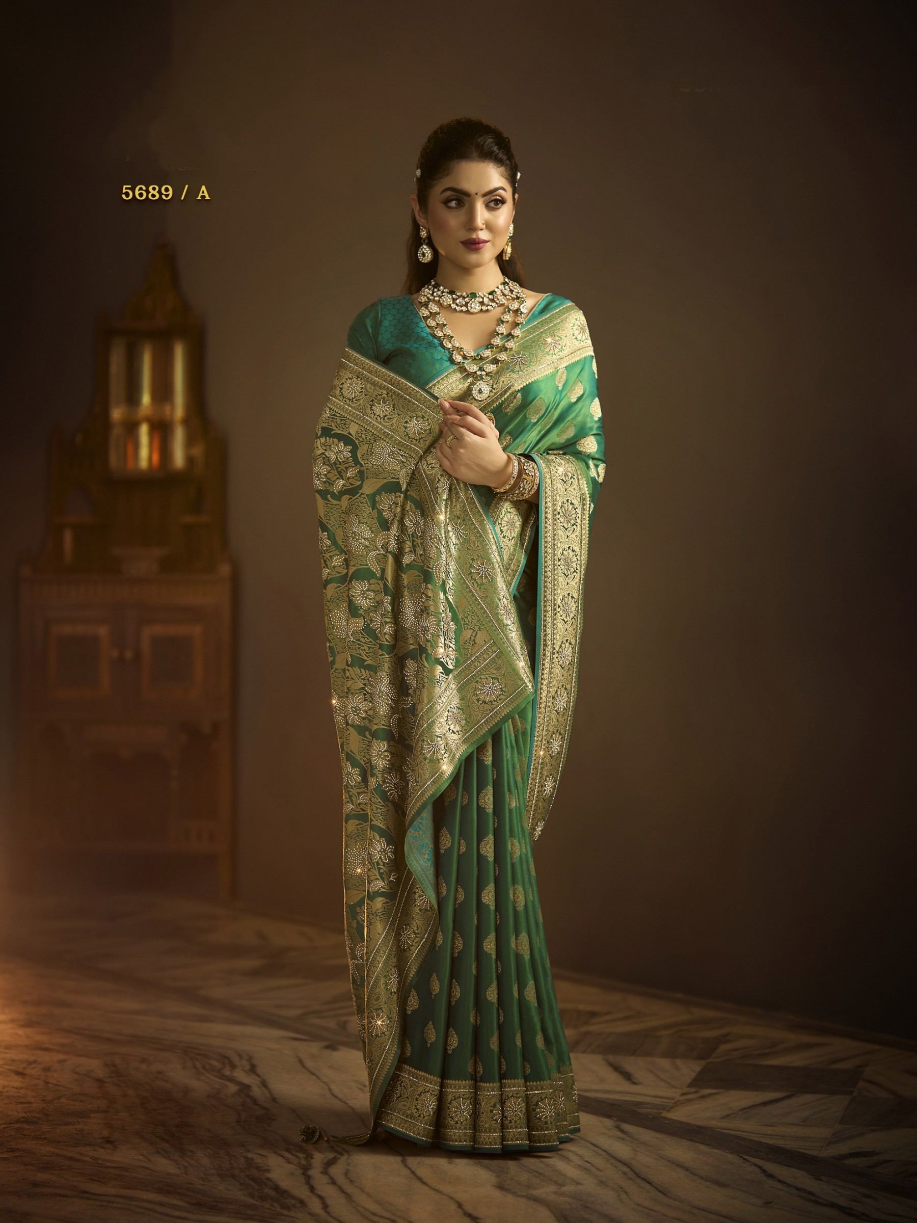 Pure Silk Party wear Saree In Green Color with Swaroskvi Work 