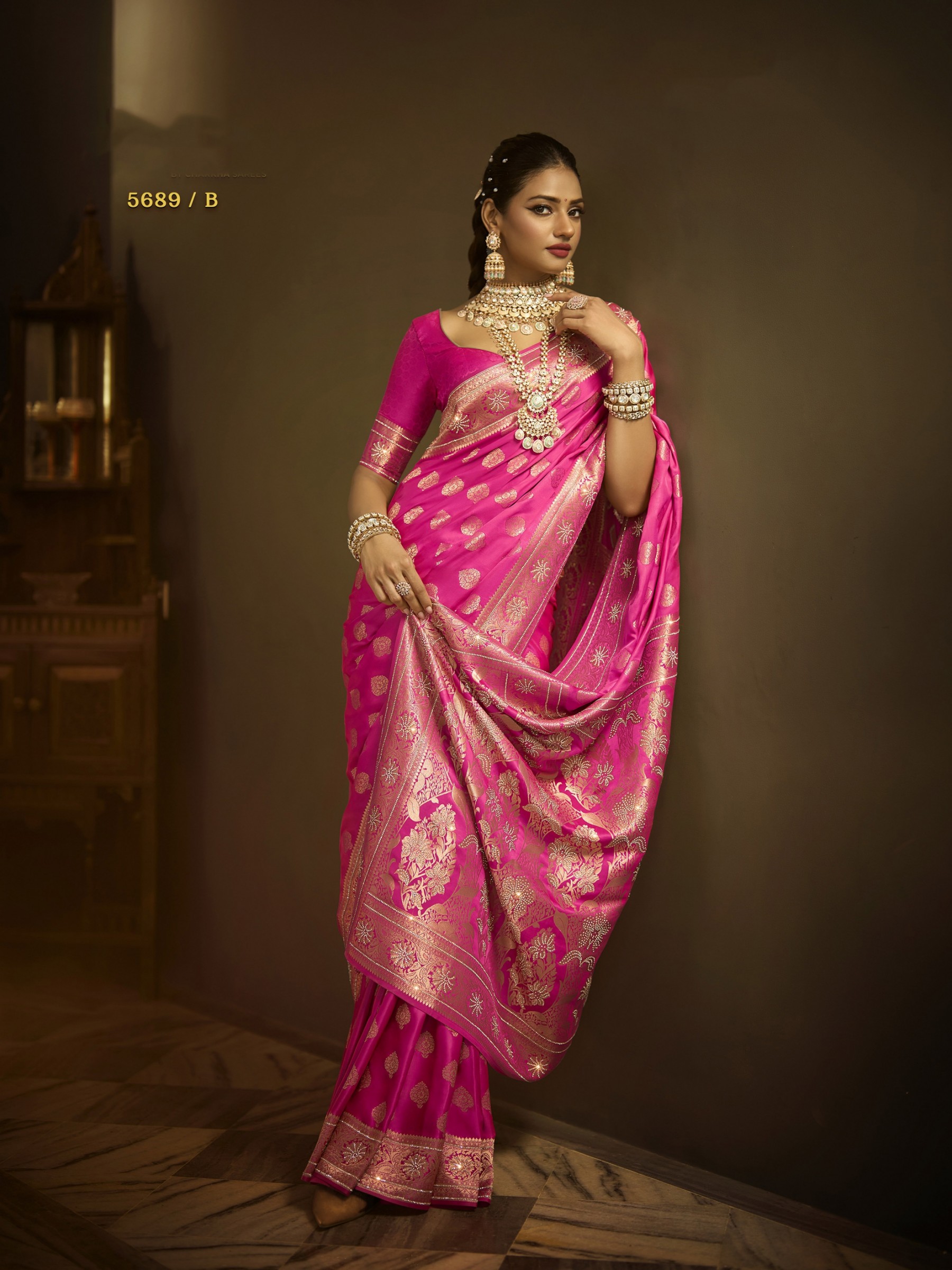 Pure Silk Party wear Saree In Pink Color with Swaroskvi Work 