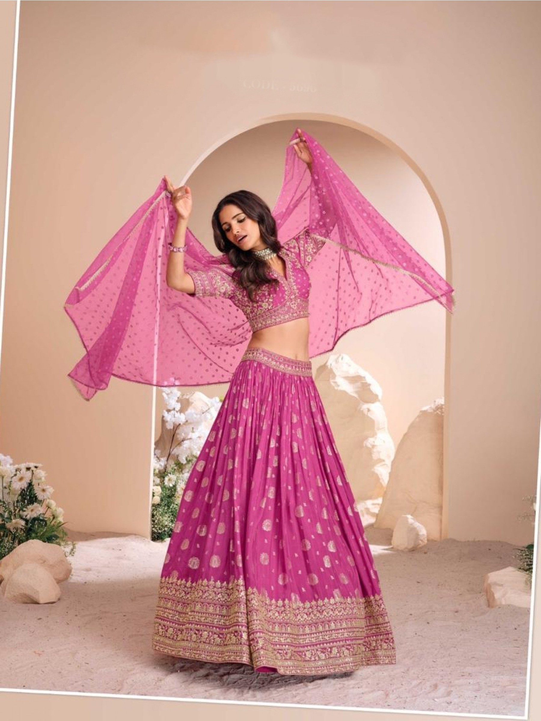 Pure Viscos Jacquard Silk Party Wear Lehenga In Pink Color With Embroidery Work