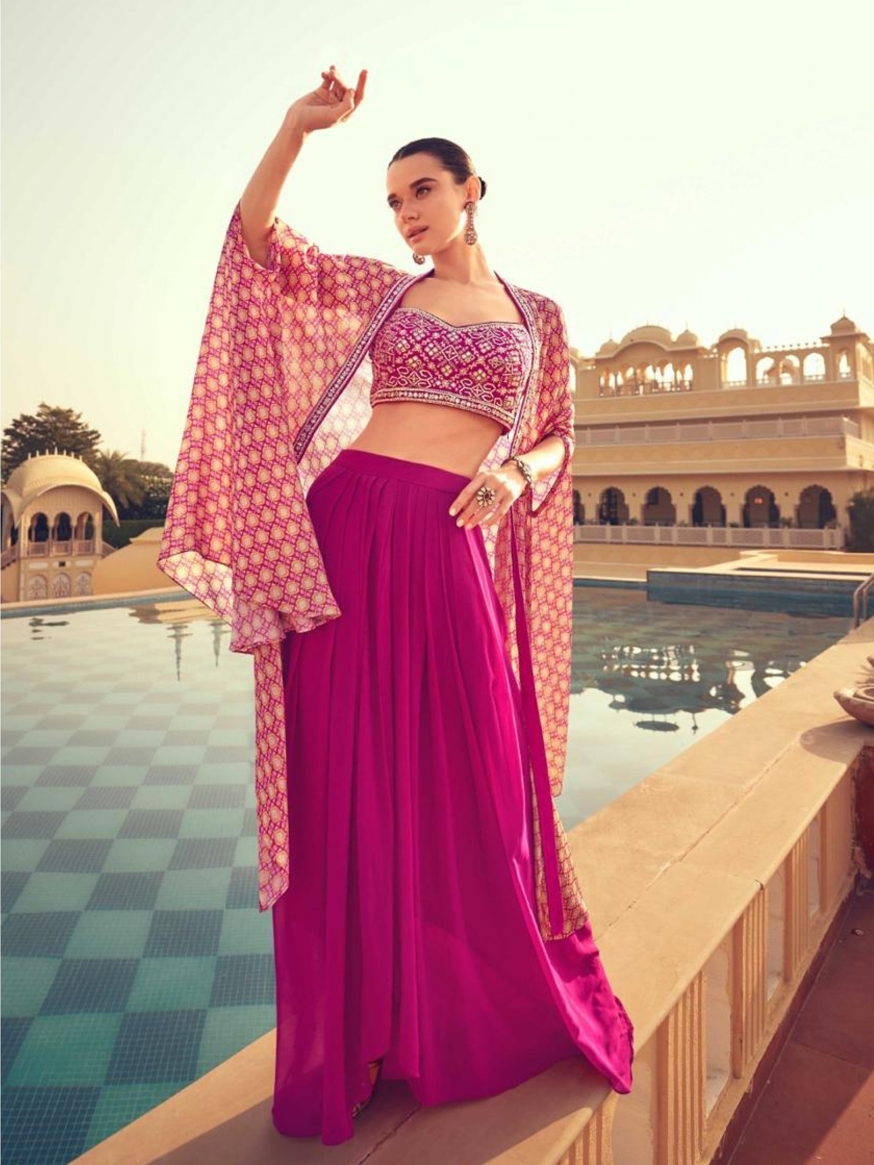 Pure Chinon Silk Party Wear 3 Pcs Pink Color with Embroidery Work