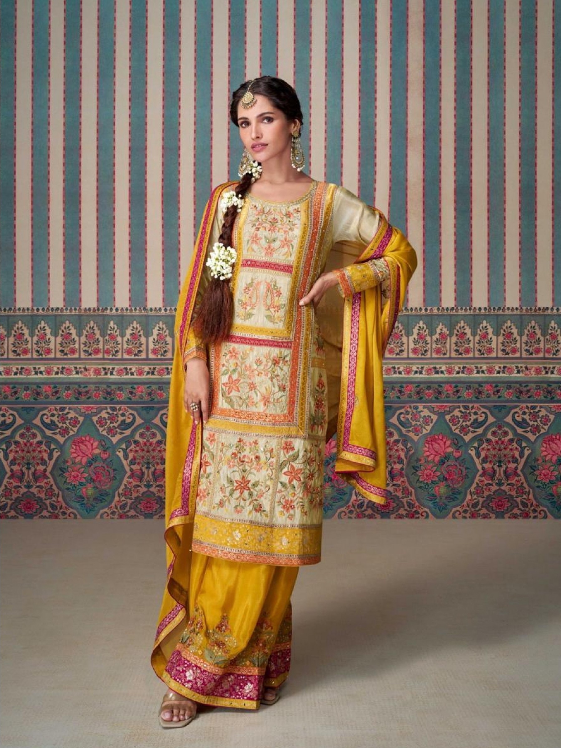 Pure Simmer Silk Party Wear Sharara Multi Color with Embroidery Work