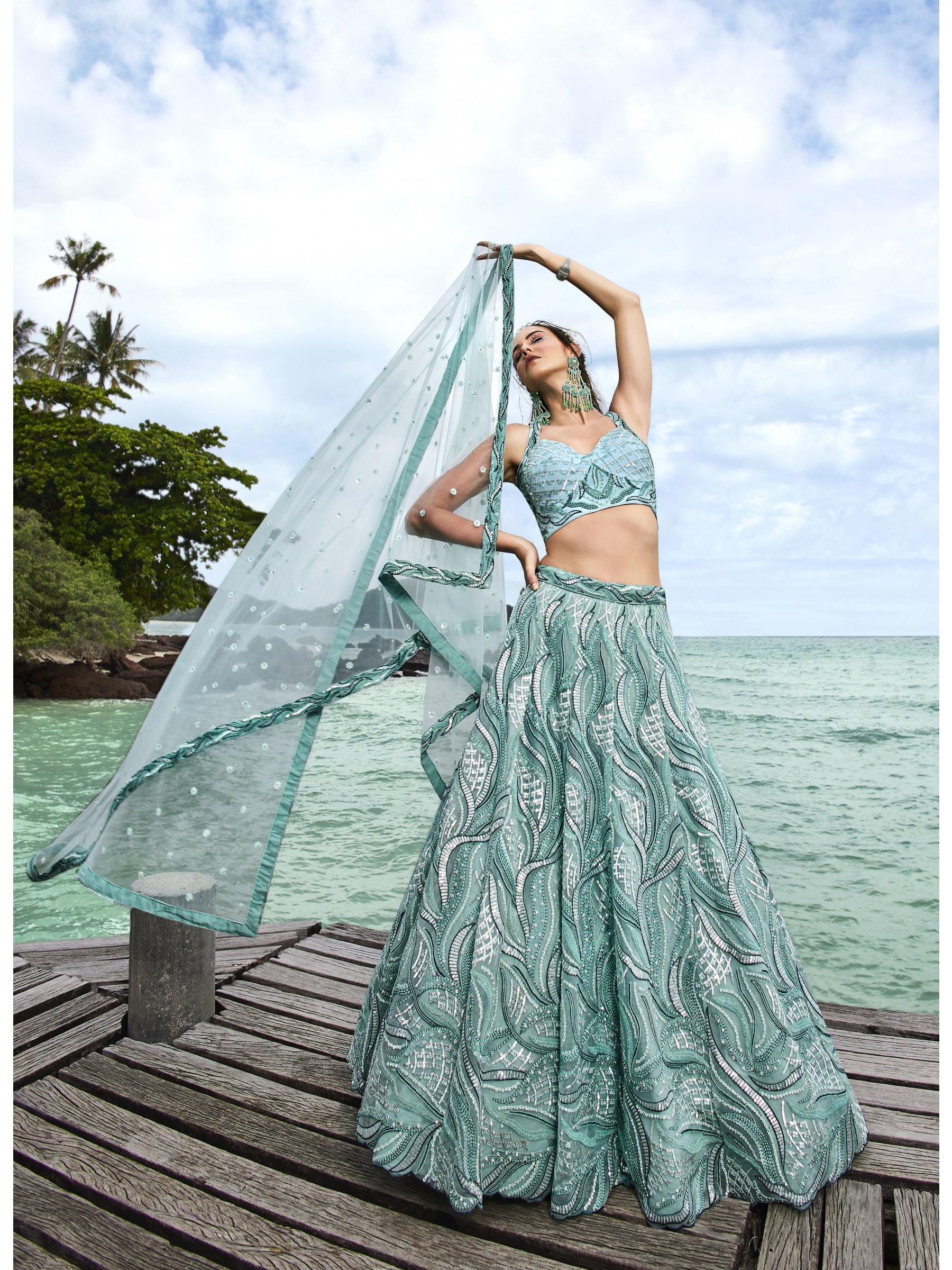 Soft Premium Net Party Wear Wear Lehenga In Turquoise Blue Color With Embroidery Work 