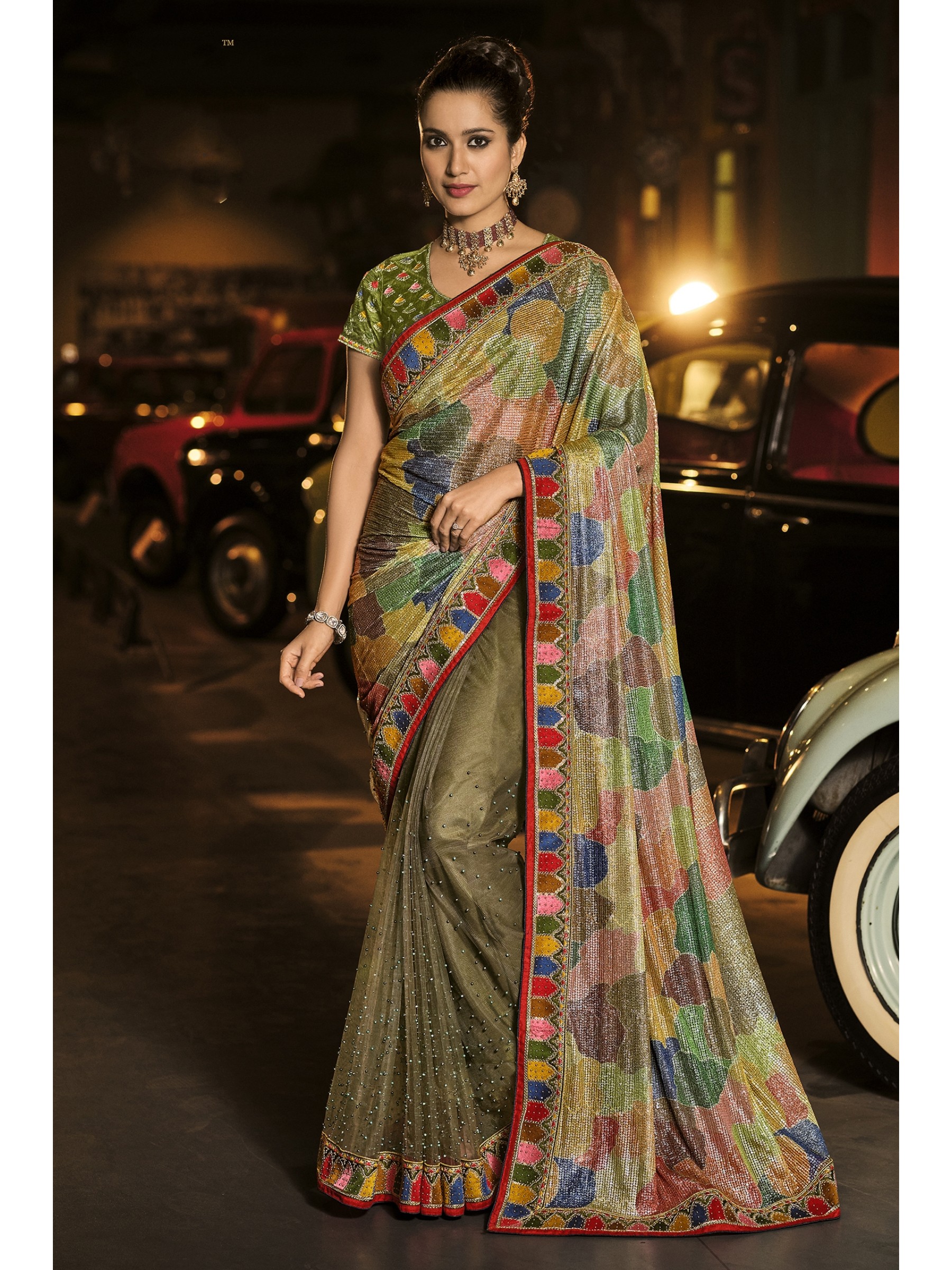 Fancy Laycra Wedding Wear Saree In Multi Color WIth Embrodiery Work 